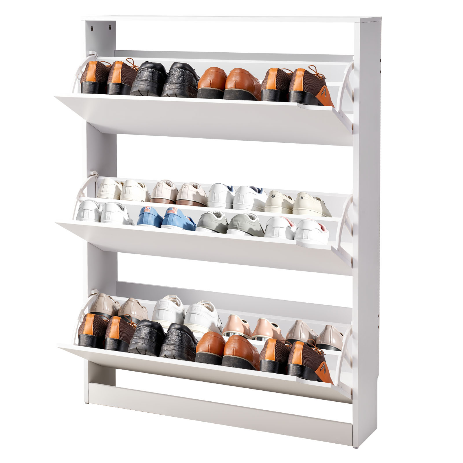 Image of Vevor Shoe Cabinet With 3 Flip Drawers, Storage Cabinet With Anti-tipping Device, Freestanding Shoe Rack Organizer, Ideal For Entryway, Hallway, Bedroom, Living Room, Closet, White
