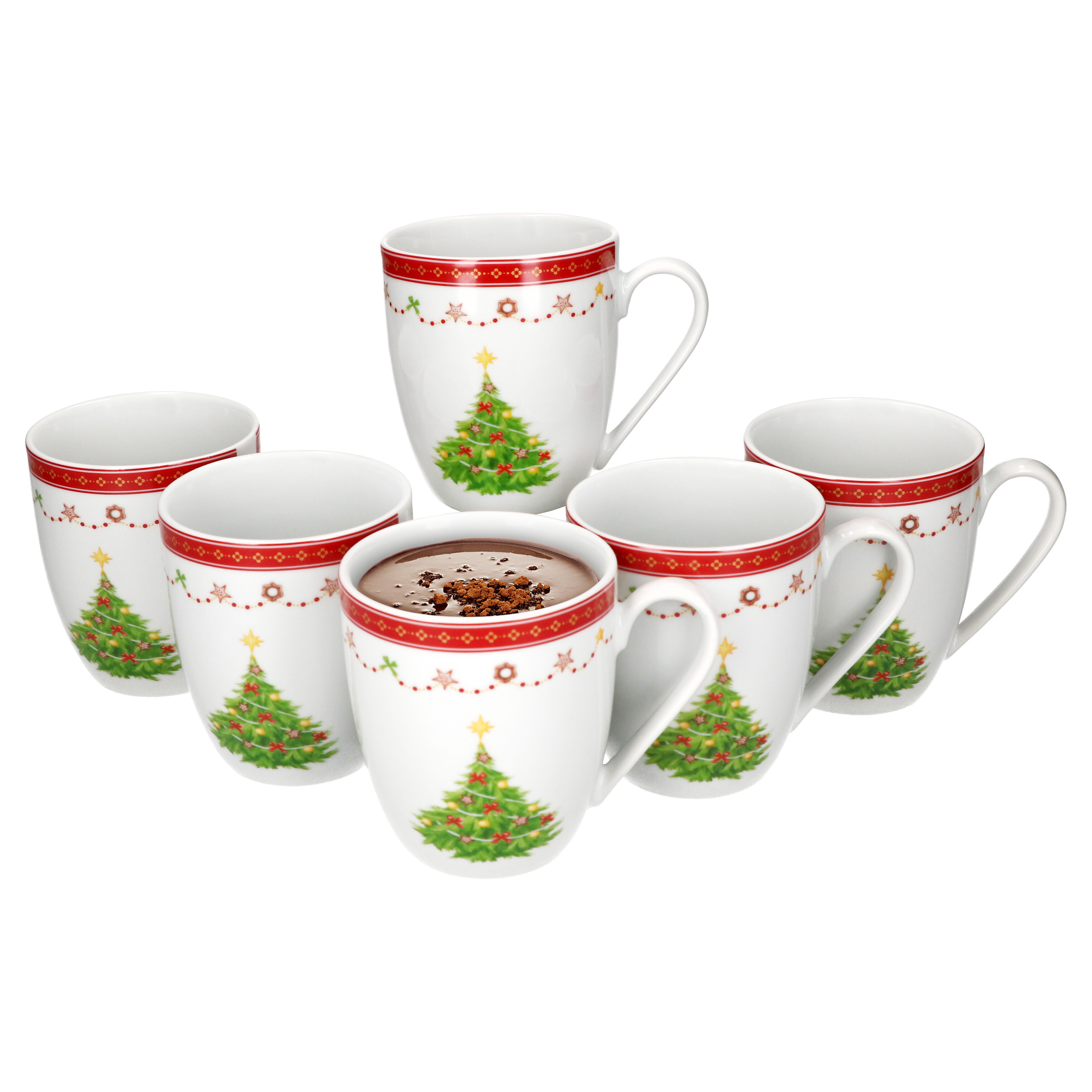 6x Coffee Mugs, 340ml Porcelain Cups For 6 People, Mulled Wine & Tea
