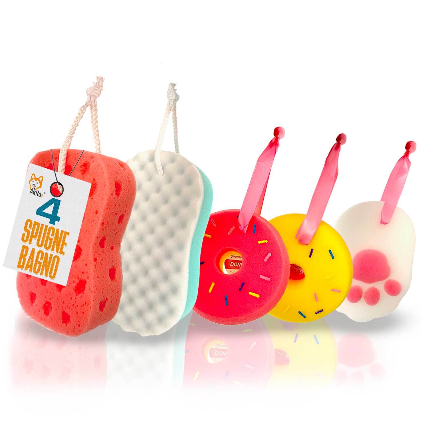 TEMU Kit 4 Spugne Family Morbide per Bagno �� Spugne Delicate e Resistenti con Cordino per Asciugatura Facile �� Uso per Tutta