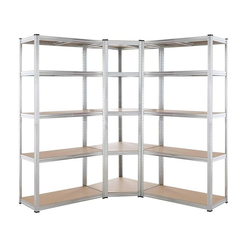 TEMU Pack 2 Estanterias Almacenaje Rectas y1 Esquinera Metálicas 180x160*160 cm. Galvanizadas Modulares.15 Baldas Ajustables MDF, Carga /Estante 2625