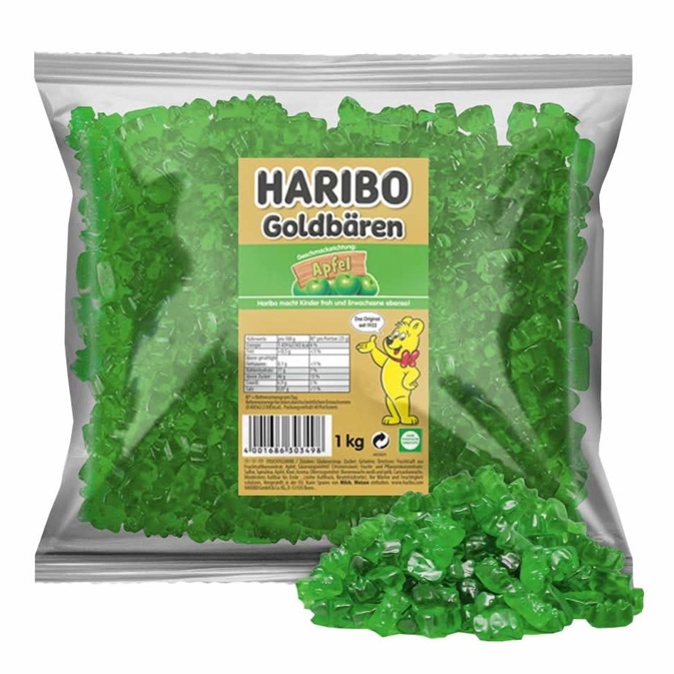 E-shop Haribo Goldbären Apfel – Sortenrein 1 kg Beutel | Original Haribo Gummibärchen nur mit Apfel-Geschmack