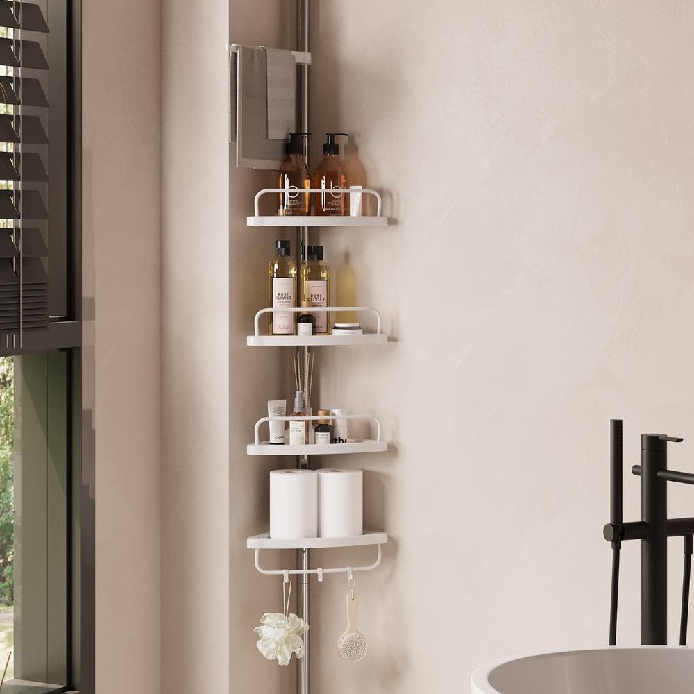 TEMU Étagère d'angle de salle de bain réglable en hauteur, panier de douche, organisateur de douche, poteau de 95-300 cm de hauteur en acier