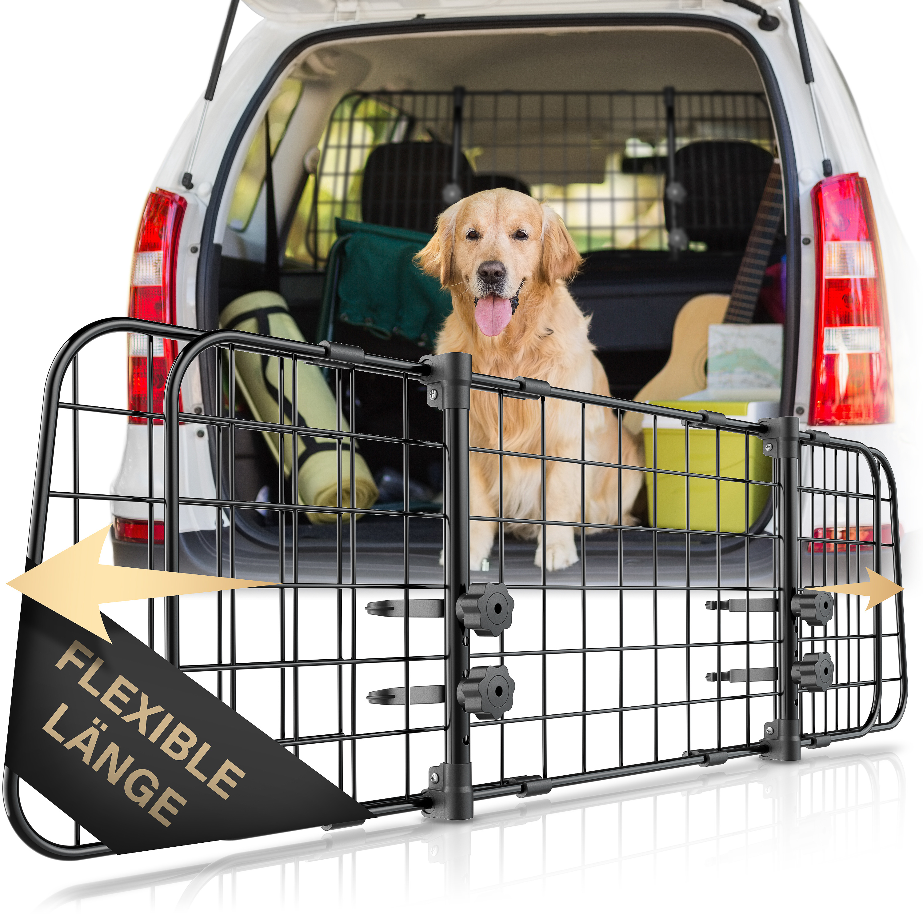E-shop Universal Kofferraum Trenngitter für Hunde - Auto Hundegitter zum Transport für deinen Hund - Schutzgitter mit Kopfstützen-Befestigung -