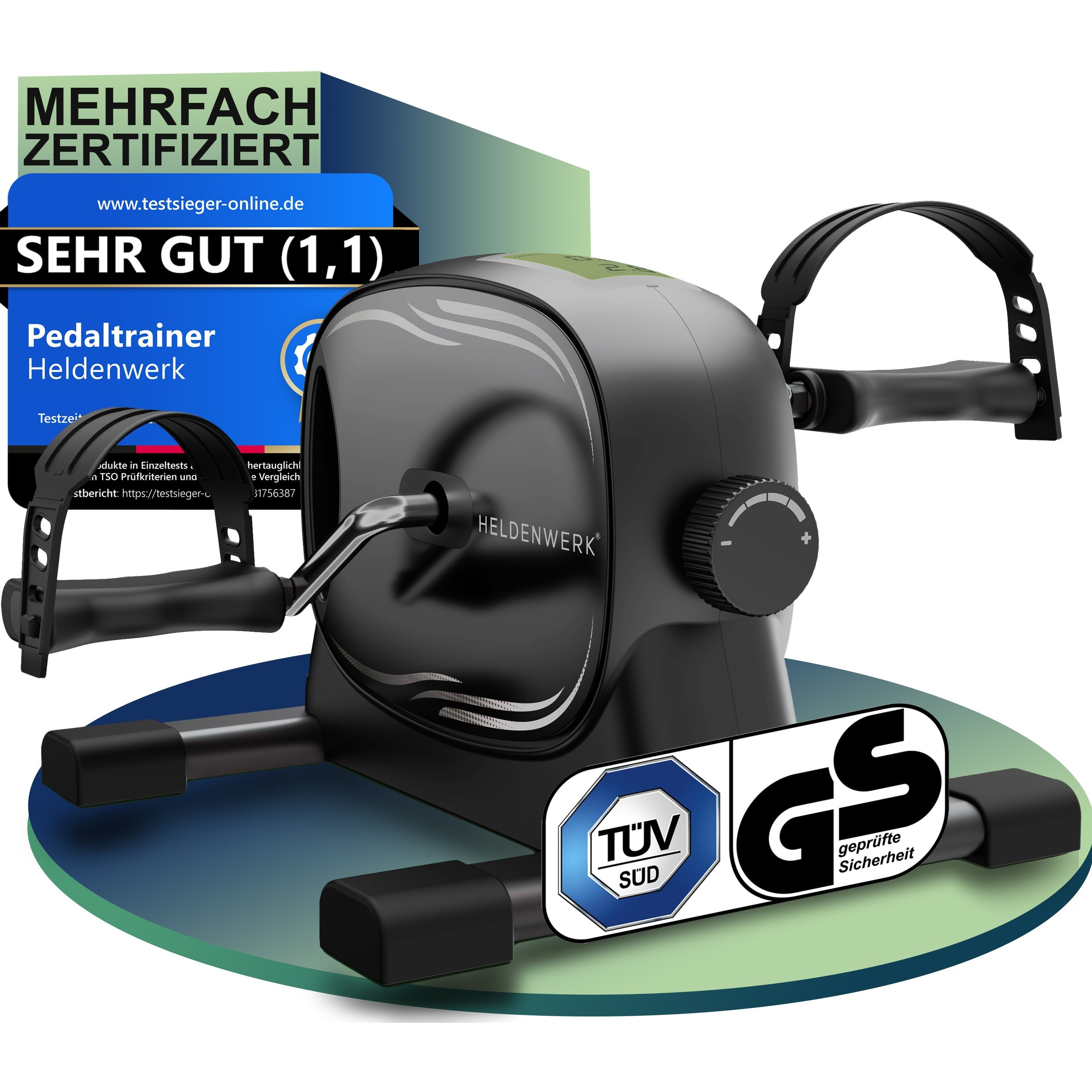 E-shop HELDENWERK Pedaltrainer Set - TÜV/GS geprüft NEU 2025 inkl. Befestigungsgurt & Anti-Rutschmatte - Arm- und Beintrainer für Zuhause - Senioren