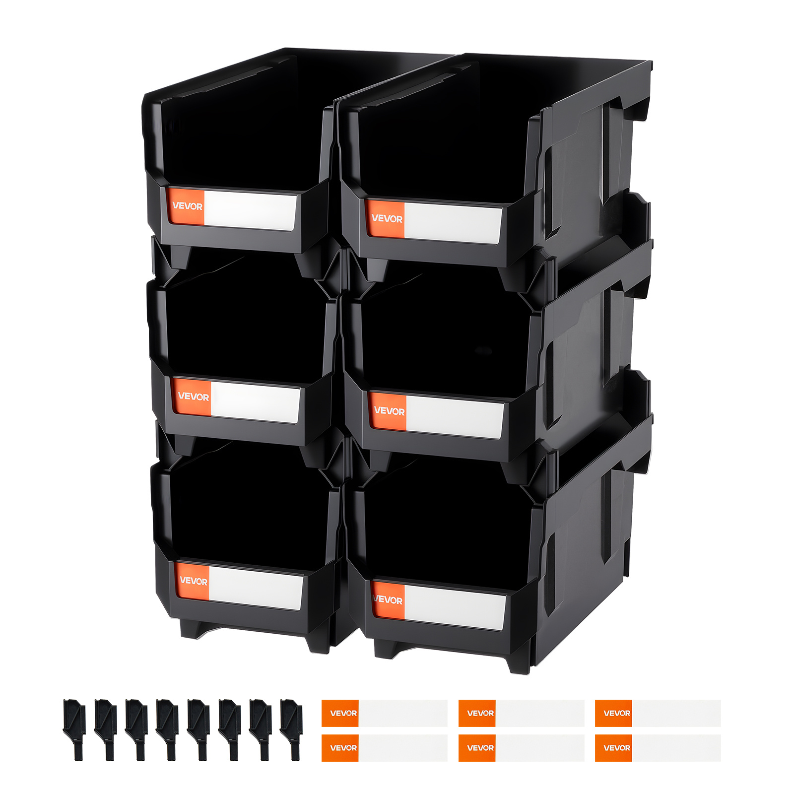 TEMU Vevor Plastic Stackable Storage Bins, 37.7 X 21.5 X 18 Cm (6 Pack), Plastic Containers For Organizing And Storage Bins For Closet, Garage, Small