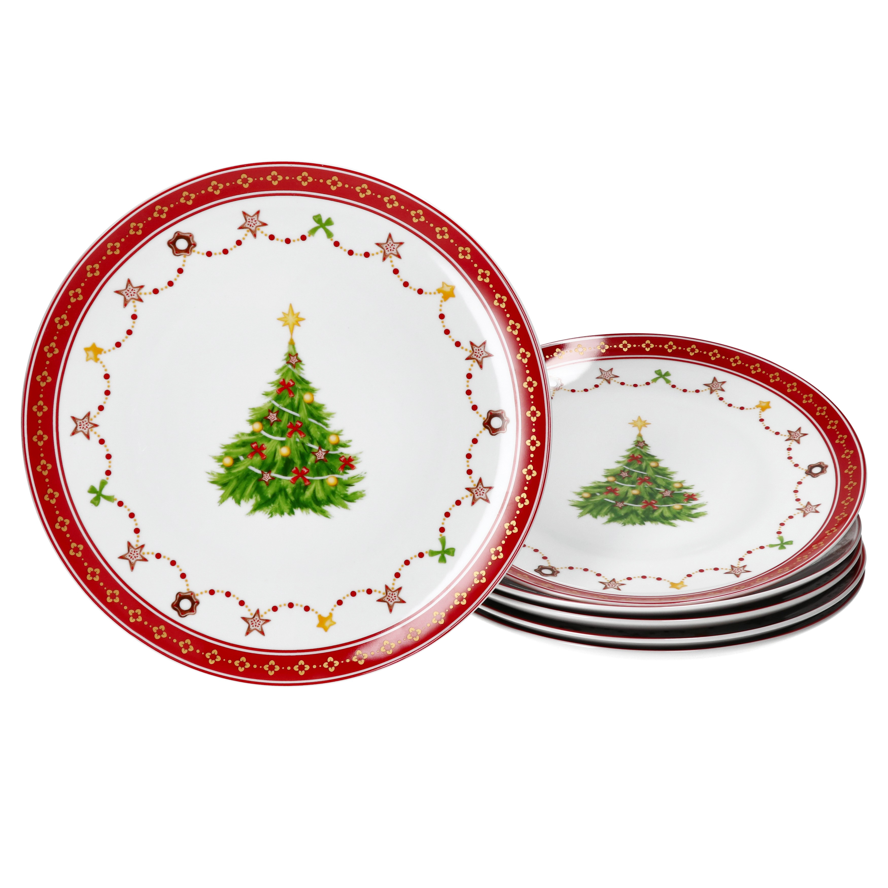 6pcs Porcelain Cake Plate For 6 People Christmas Dessert Plate