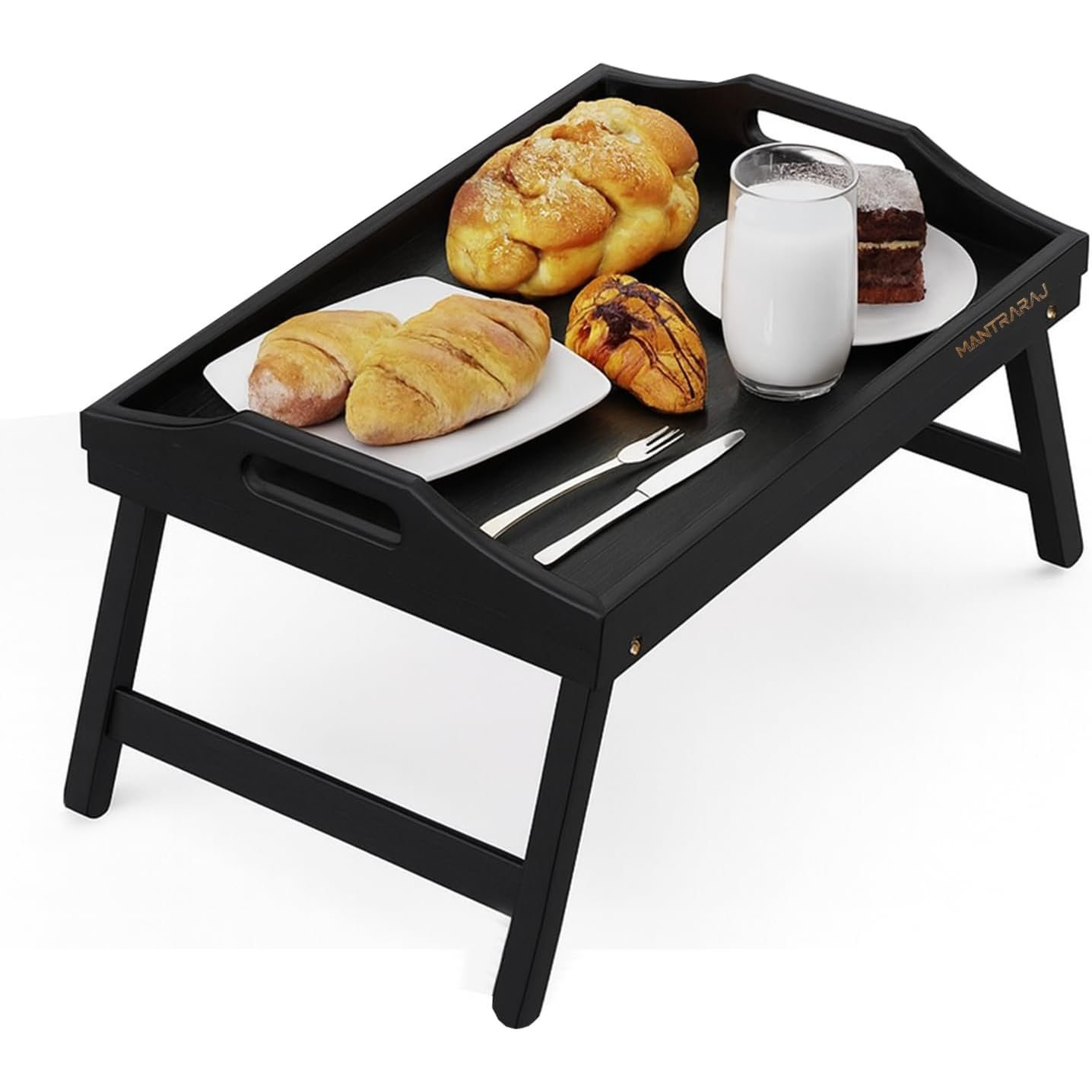TEMU Bamboo Bed Tray Table With Foldable Legs And Handles Breakfast Tray For Sofa, Bed, Eating, Platters, Working, Serving, Drawing, Laptop Stand,