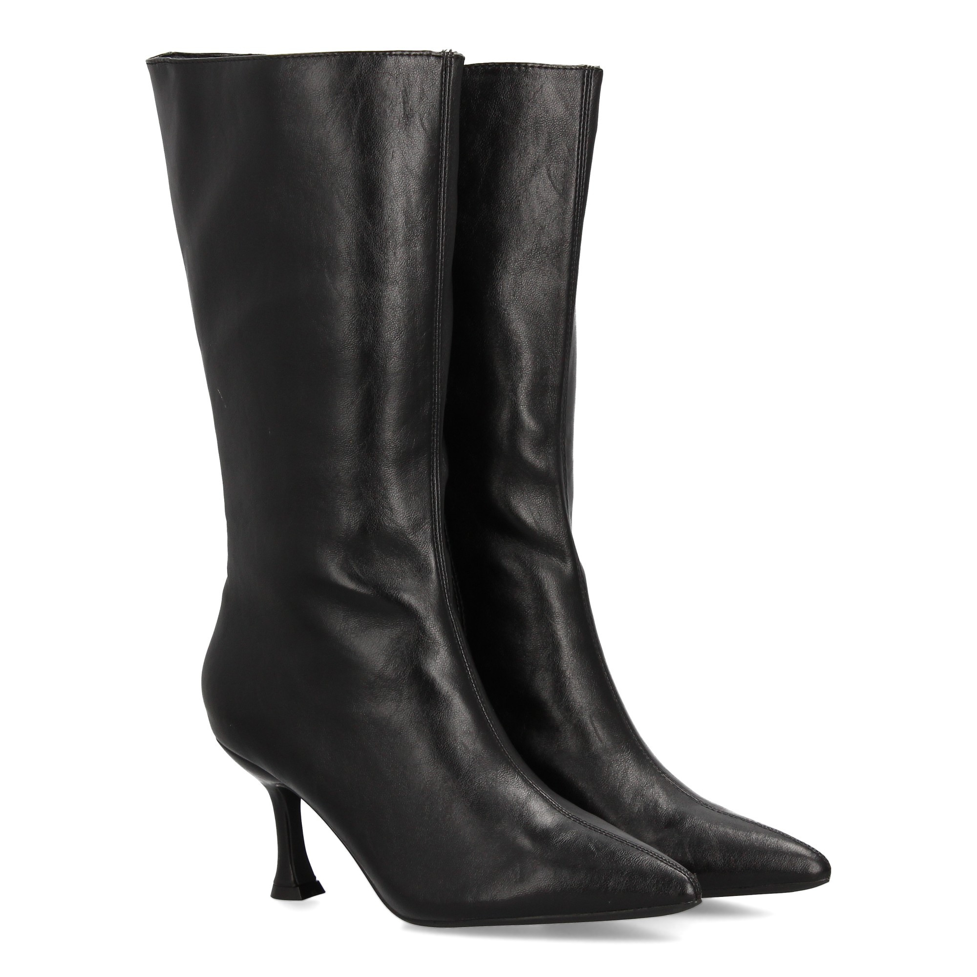 Image of Mid-calf High Boot With And Sophisticated Design. Slim Toe And Kitten Heel For A Stylish Silhouette. Zipper Closure. Perfect For Women In Fall And Winter