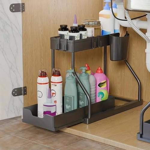 2 tier large capacity pull out storage organizer drawer durable space saving design for storage ideal for kitchen bathroom and solutions