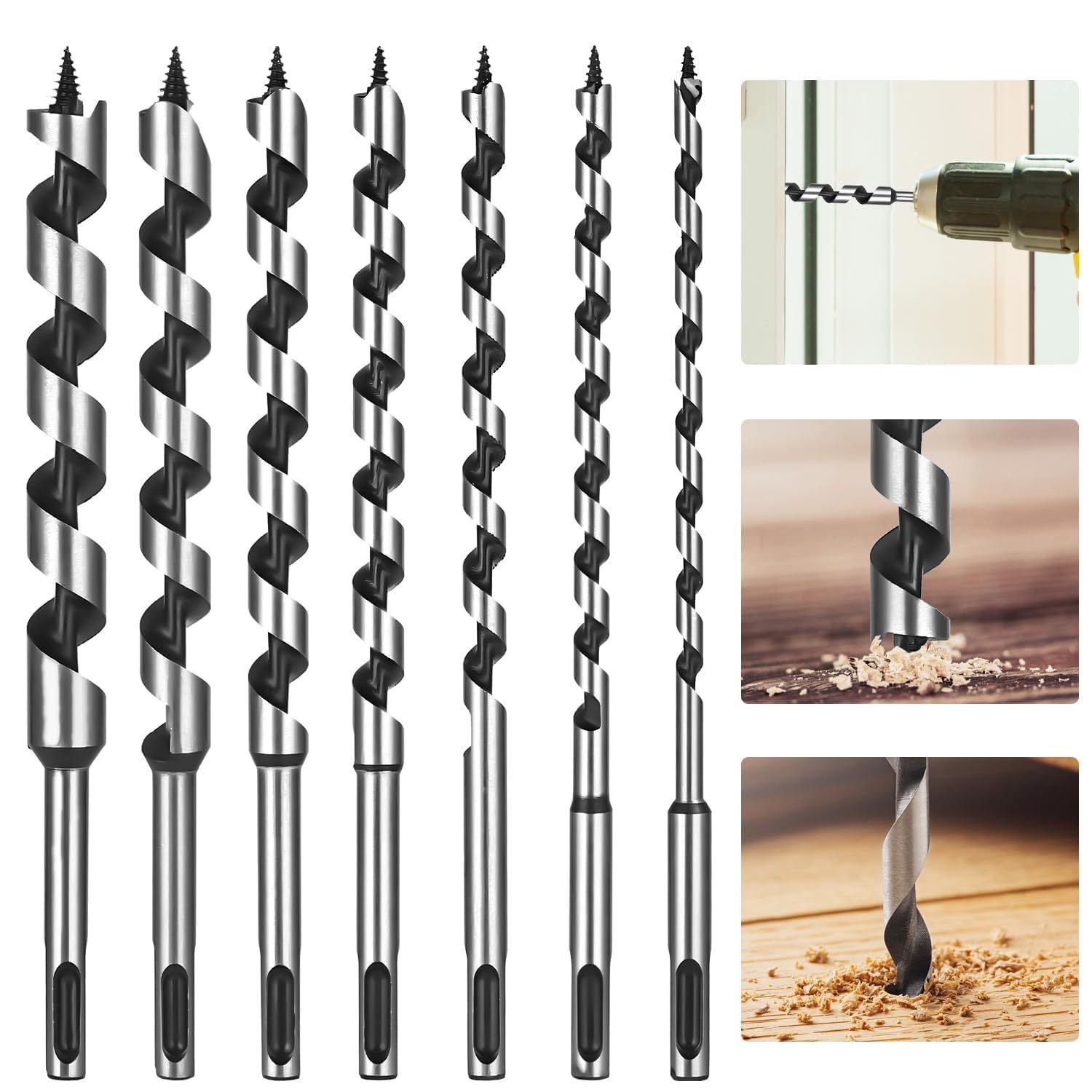 E-shop Holzbohrer 7-teilig, SDS Plus Bohrer-Set mit SDS Plus Schaft (6/8/10/12/14/16/18 * 230MM) – Holzbohrer für Edelstahl, Holzplatten, PVC-Platten,