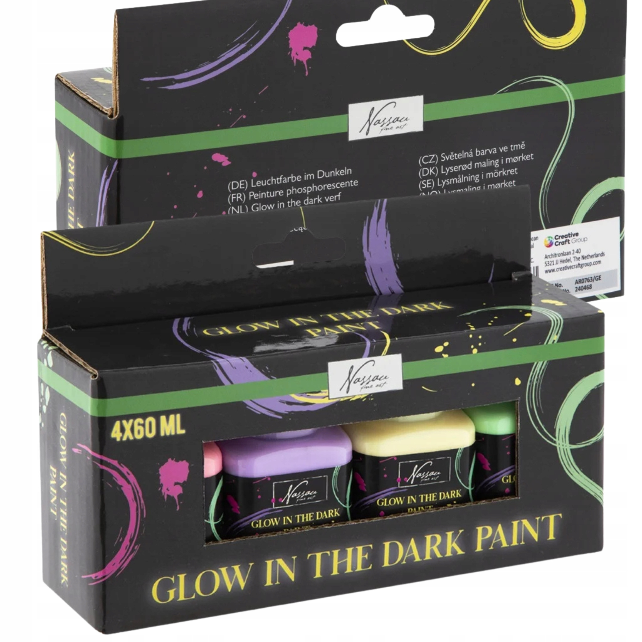 TEMU Set Of 4 Acrylic -the-dark Paints, 4 X 60 Ml, Fluorescent Acrylic Paints, Ideal For Wood, Glass, Canvas, Paper, Ceramics And Plastic, Glowing