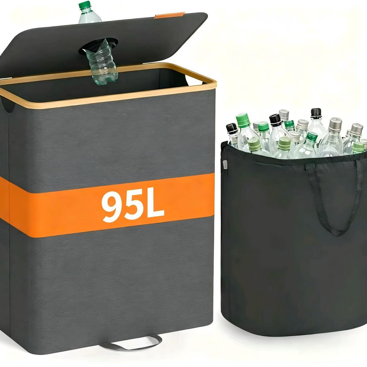 TEMU 95l Recycling Bin, Bottle Recycling Bin, Kitchen Trash Can, With Removable Large Black Trash Can Organizer For Glass, Paper, Plastic, Metal And