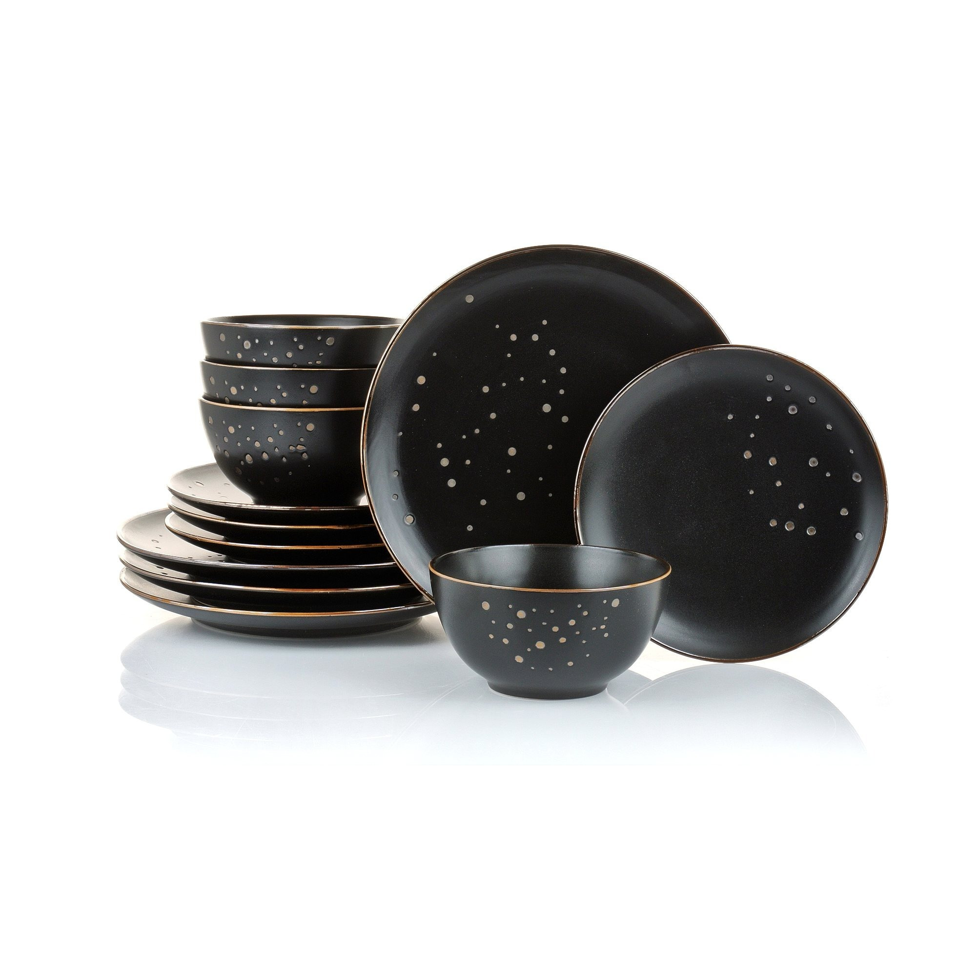 Waterside By Retsch Arzberg Gold 12-piece Dinnerware Set – Elegant Black Tableware Collection