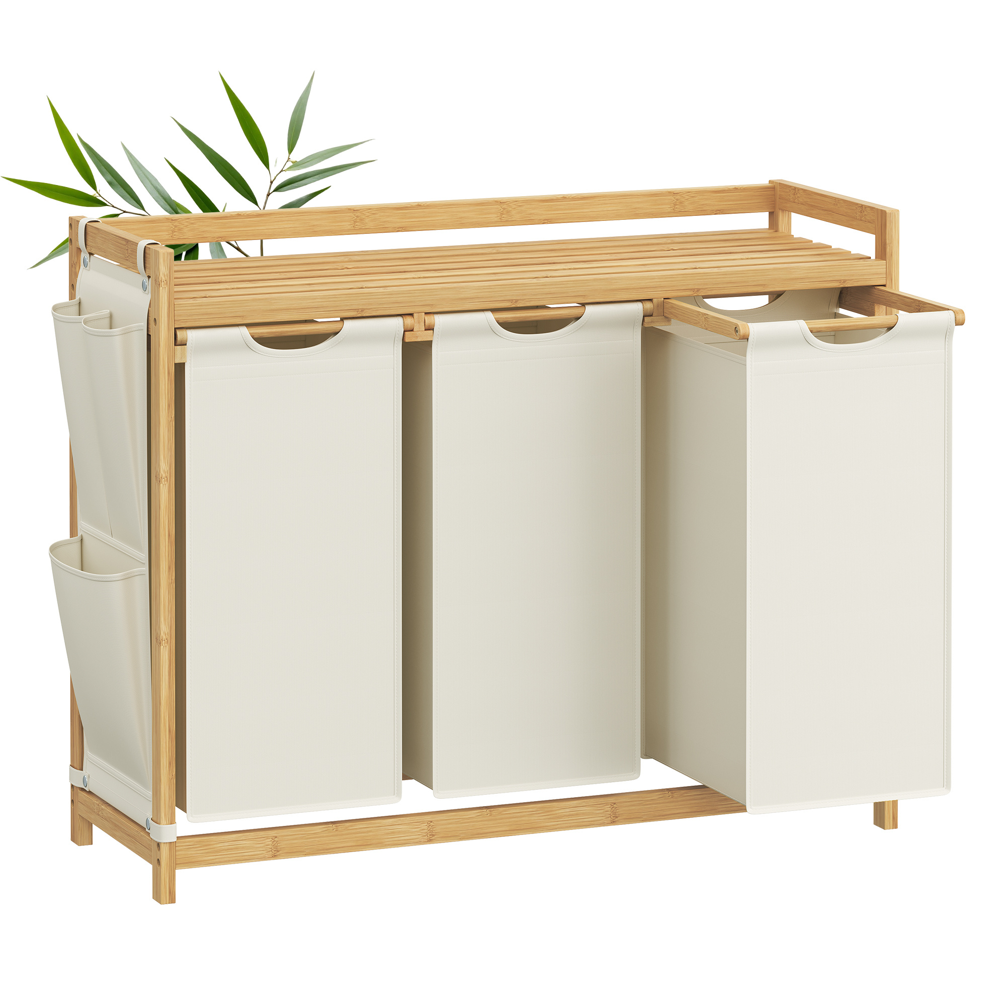 150l Laundry Basket, Laundry Collector, 3-compartment Laundry Basket, Laundry Sorter With Storage, Storage Box, , Laundry Shelf
