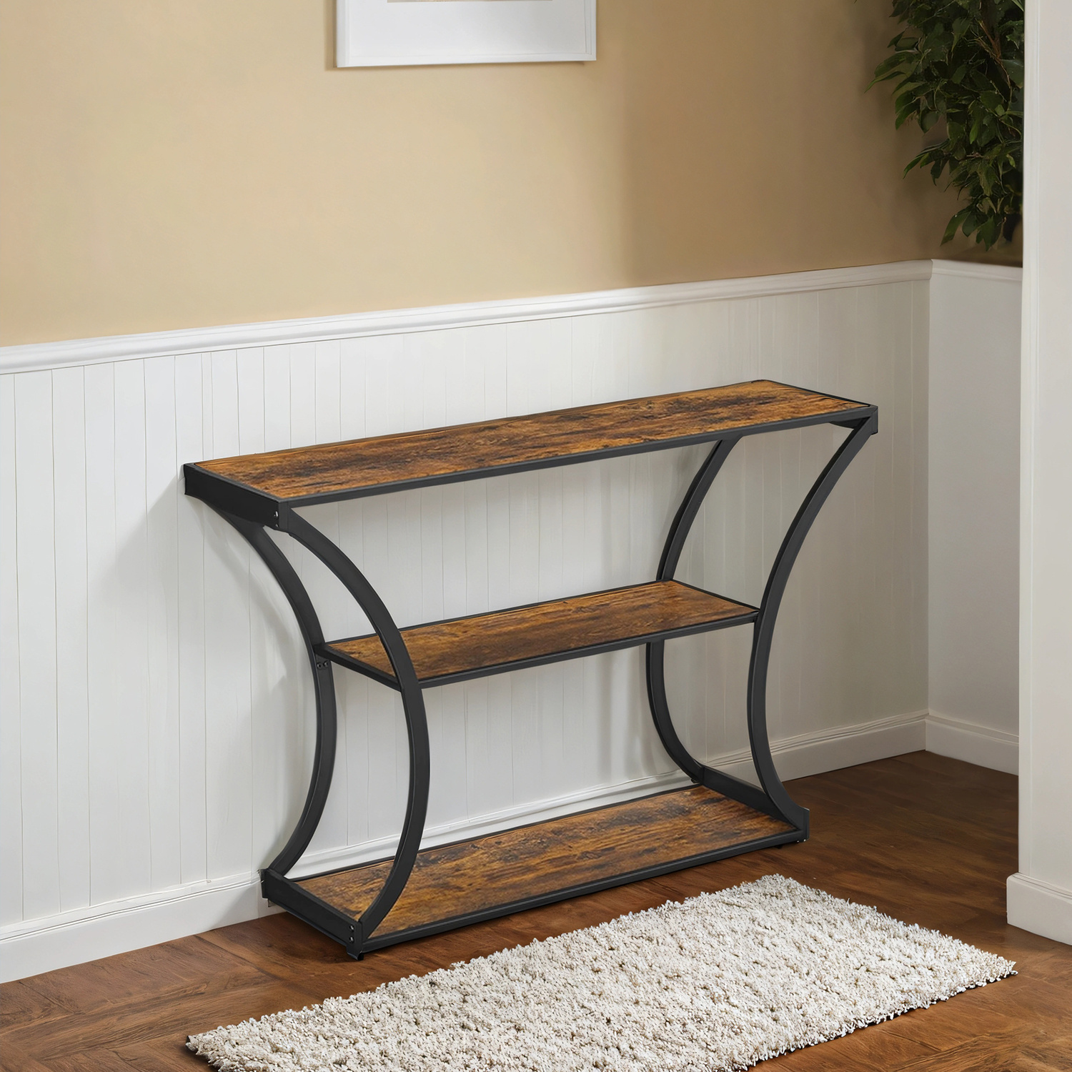 Hall Table, Console Table, Curved Legs, Extended Tabletop, For Living Room, Hallway, Bedroom, -black