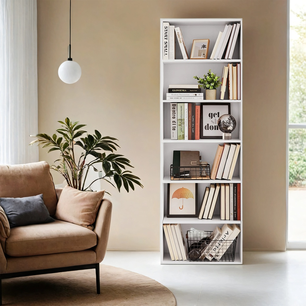 E-shop 6 stufiges Bücherregal, Standregal im skandinavischen Stil, für Wohnzimmer, Büro, Schlafzimmer, Arbeitszimmer, 24 x 60 x 178,5 cm