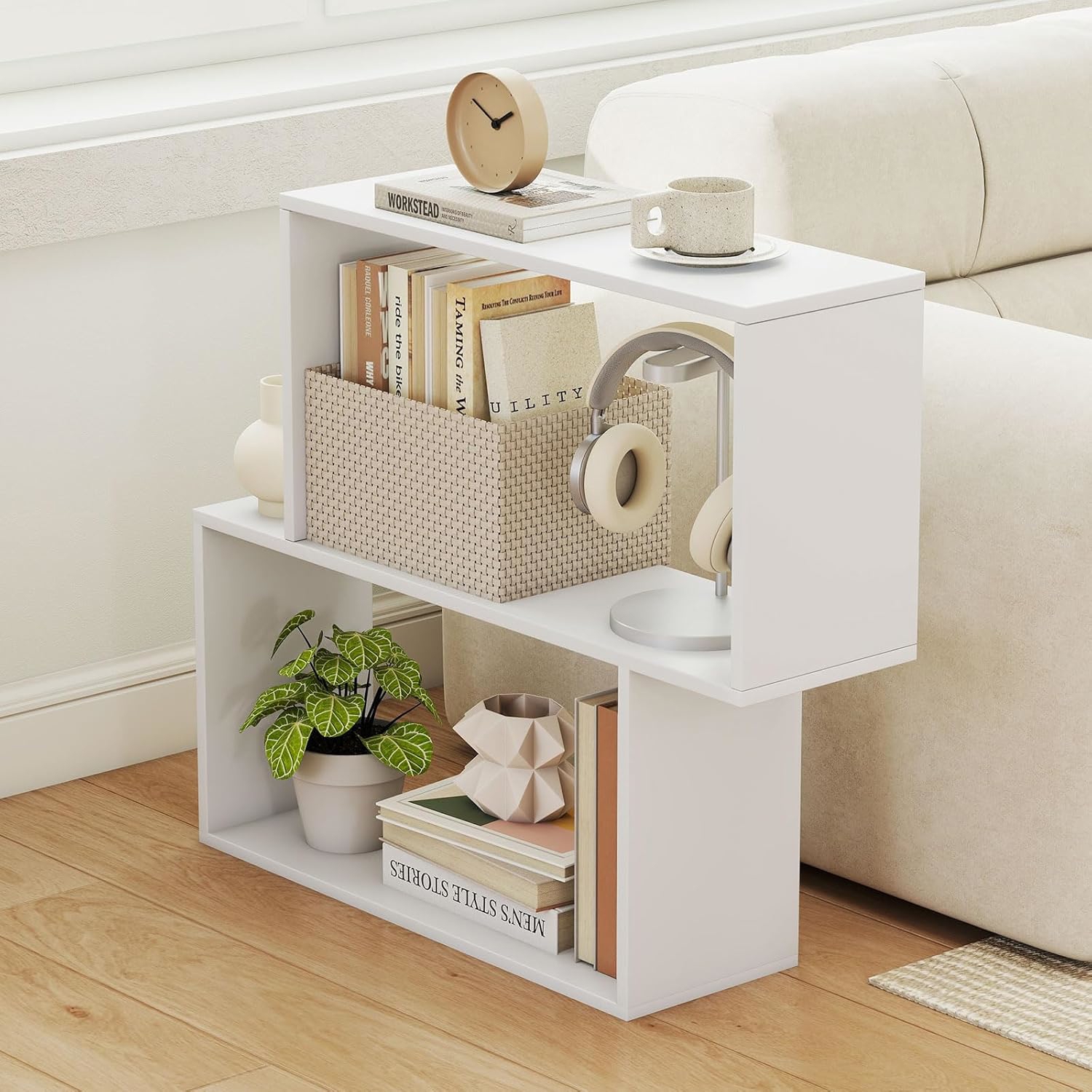 Small Shelf 80 X 22 X 70 Cm, 2 Level Library, Narrow Shelf With 2 Open Compartments And Anti-slip Device