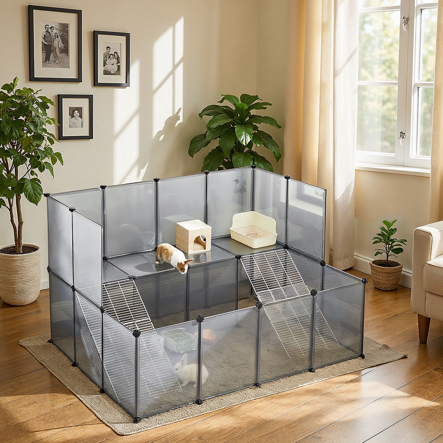 Small Animal Enclosure, 143 X 108 X 93 Cm, Guinea Pig Habitat, Playpen, Plastic, Hamster Cage