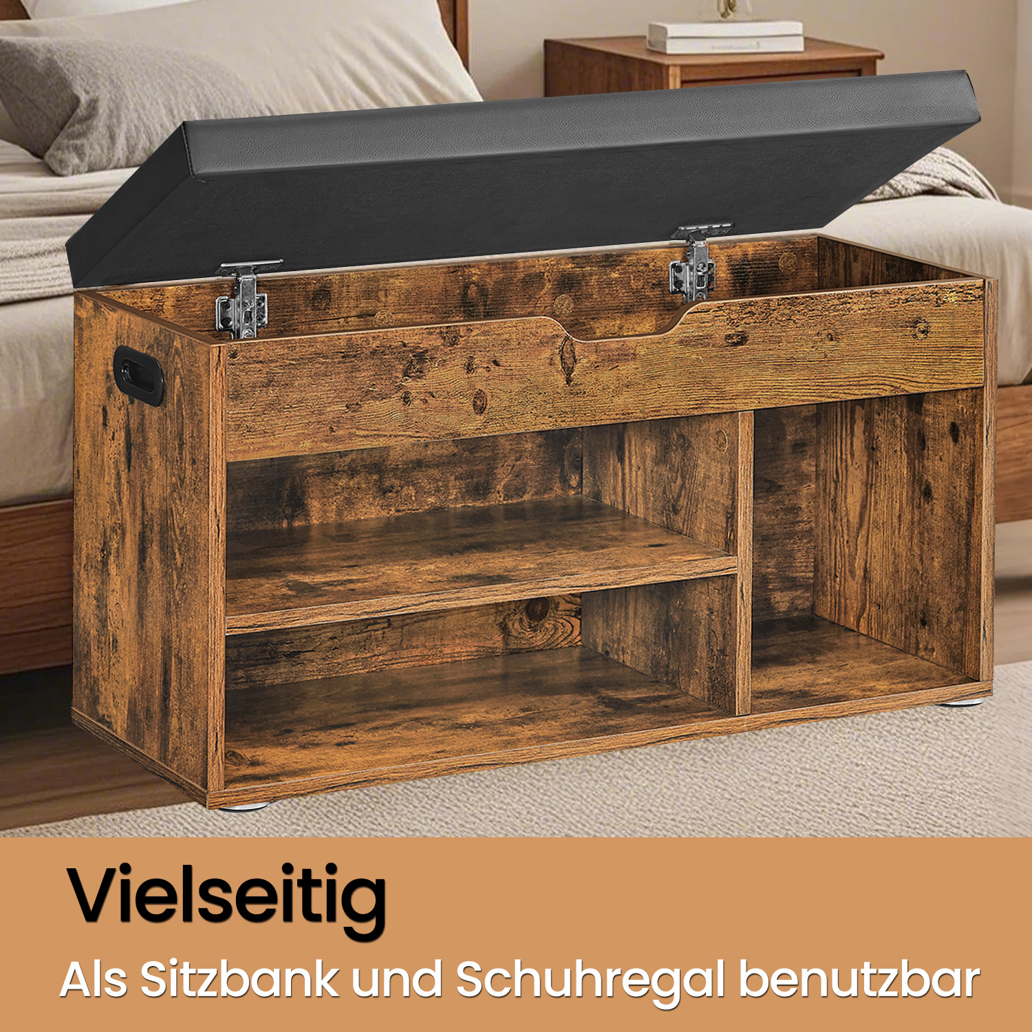 TEMU Versatile Shoe Changing Bench With Seating Surface, 30 X 80 X 44 Cm, Shoe Bench With Storage, Upholstered, 3 Open Compartments, Shoe Rack For