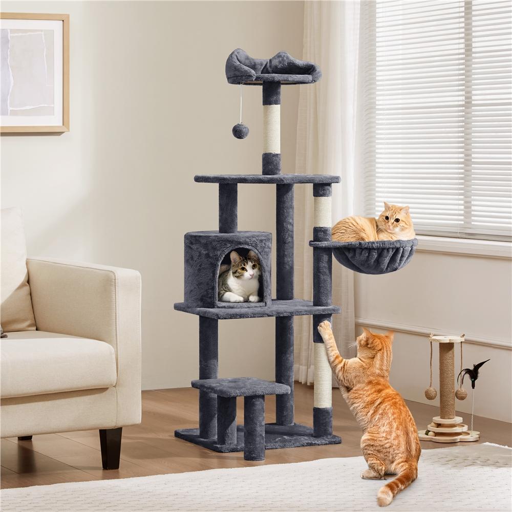   145 cm cat scratching tree with observation platform sisal logs and climbing tower for small and medium cats