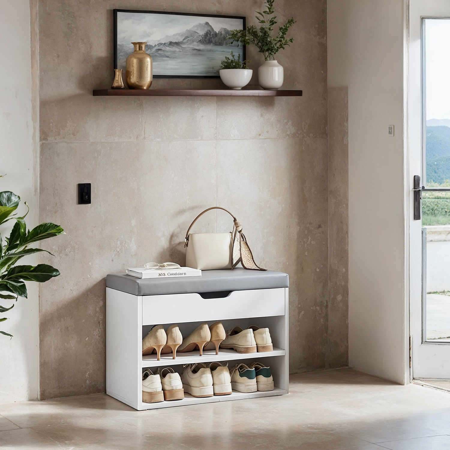E-shop Schuhbank mit 3 Ebenen, Sitzbank, Schuhregal mit Kissen, Schuhorganizer, 30 x 60 x 44 cm, Flur, Wohnzimmer und Schlafzimmer