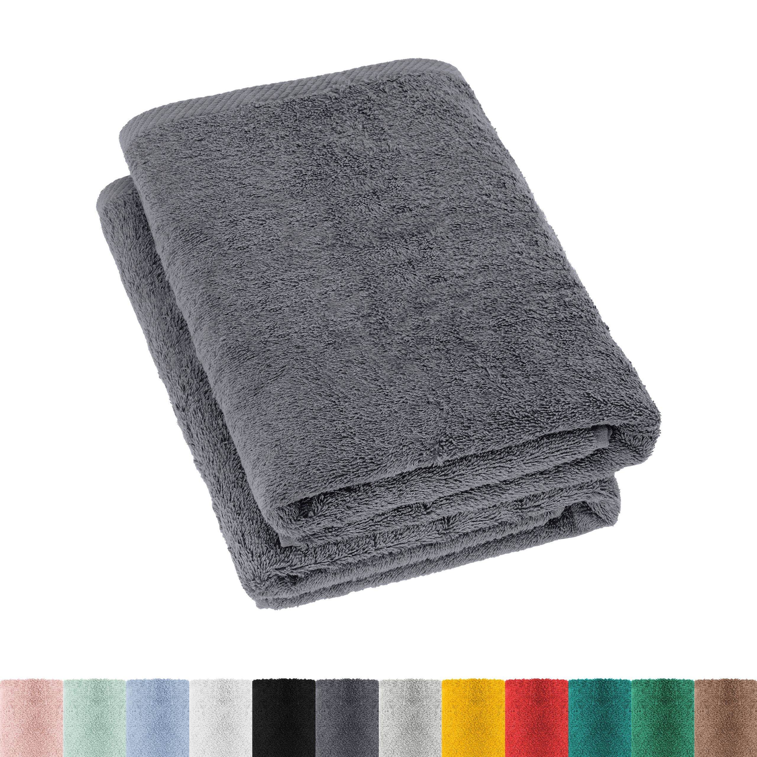 E-shop Frottee Duschtücher Set 2er Pack - 100% Baumwolle Duschtuch 70x140 cm - weich und saugfähig - mit farblich passenden Aufhänger - viele moderne