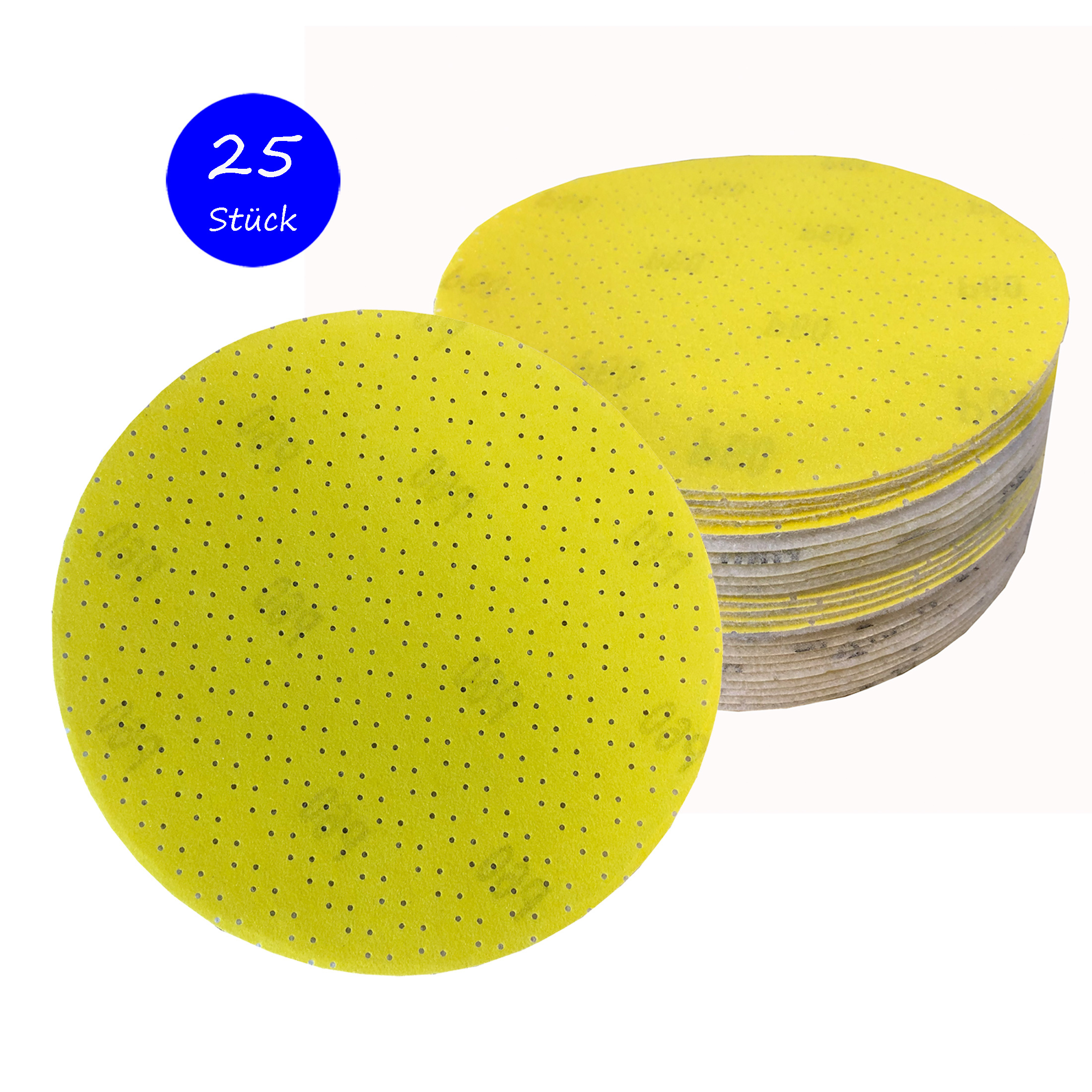 Professional Grinding Discs Ø 225 Mm | Set Of 25 Pieces | 5 (60/80/120/180/220) | Multi-hole Design | Yellow Sandpaper For Drywall