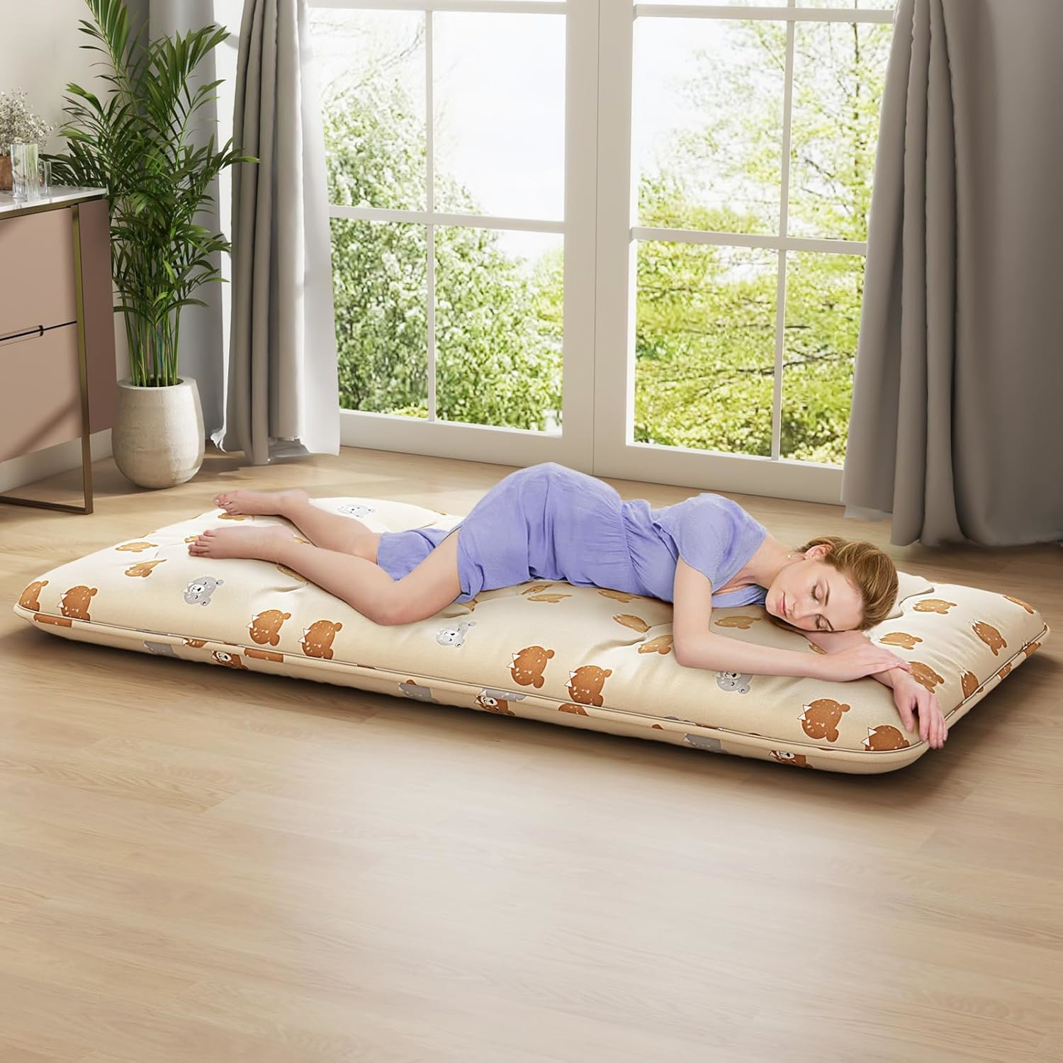 Japanese Futon Mattresses 1 , Foldable And Portable Floor Bed With Carrying Bag For Camping