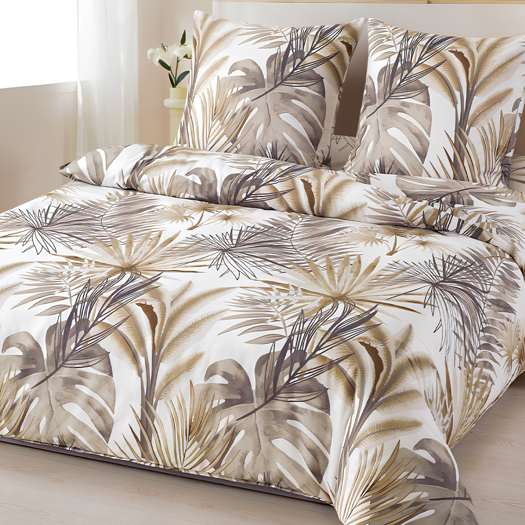 TEMU Ensemble Tropical 3 Pièces : 1 Housse de Couette + 2 Taies d'Oreiller, Imprimés Monstera et Feuilles de Palmier pour une Chaleur Naturelle dans