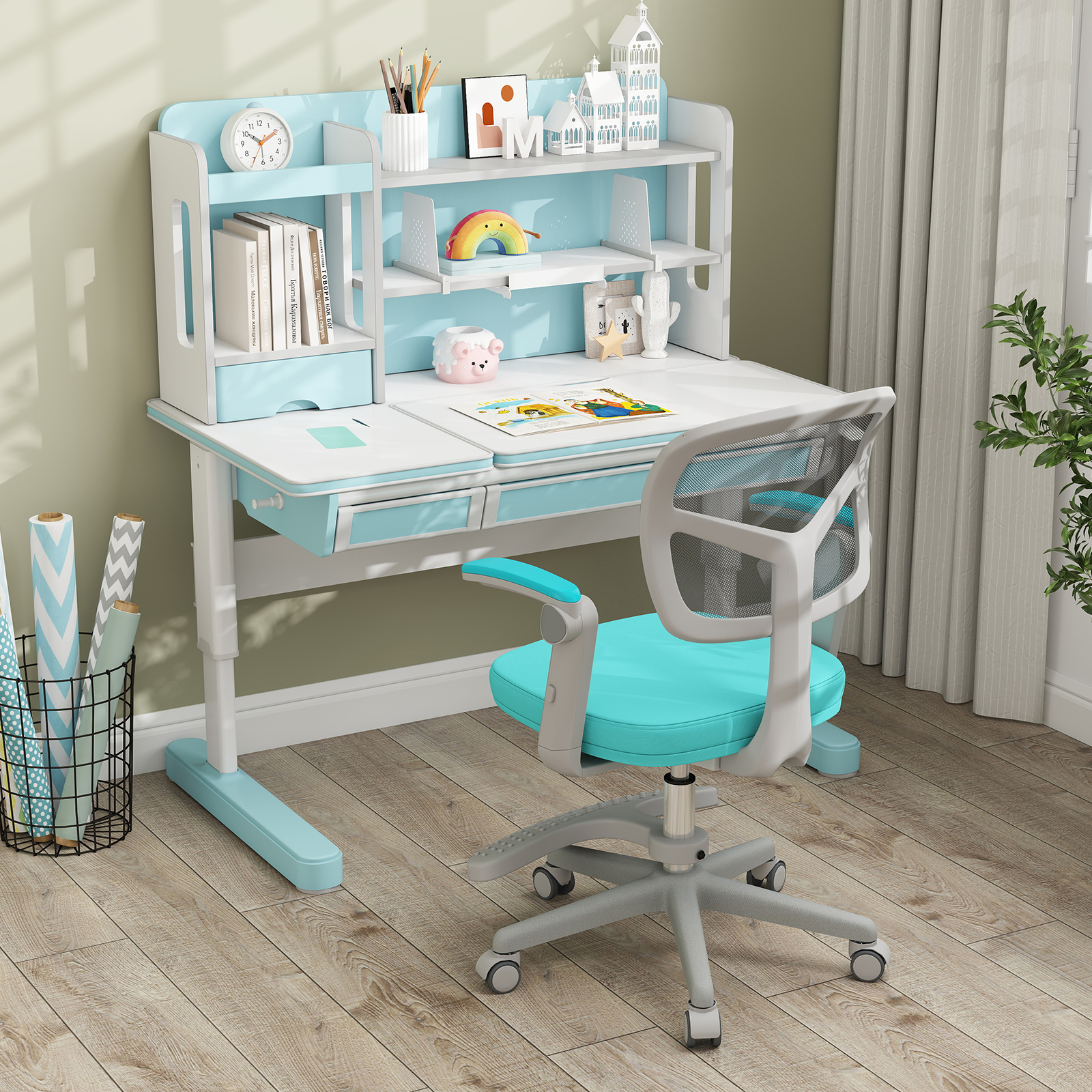 Kids Desk Chair, Children Study Chair W/adjustable Height, Armrest & Footrest, Swivel Mesh Task Student Chair W/universal Casters, Child Computer Desk Chair For Boys Girls Age 3-15,green