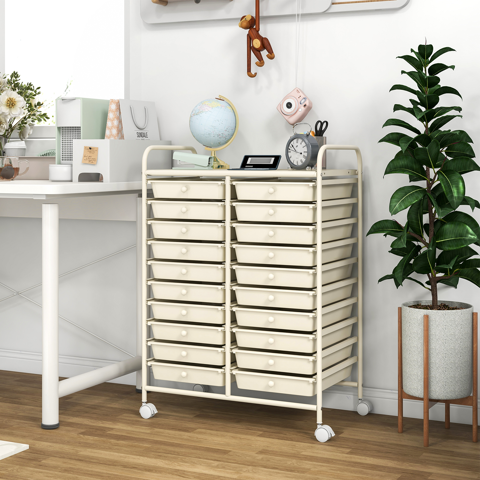 20-drawer Wheeled Organizer Cart, Mobile Art Storage Trolley, Unit For Home, Office, Or School Use