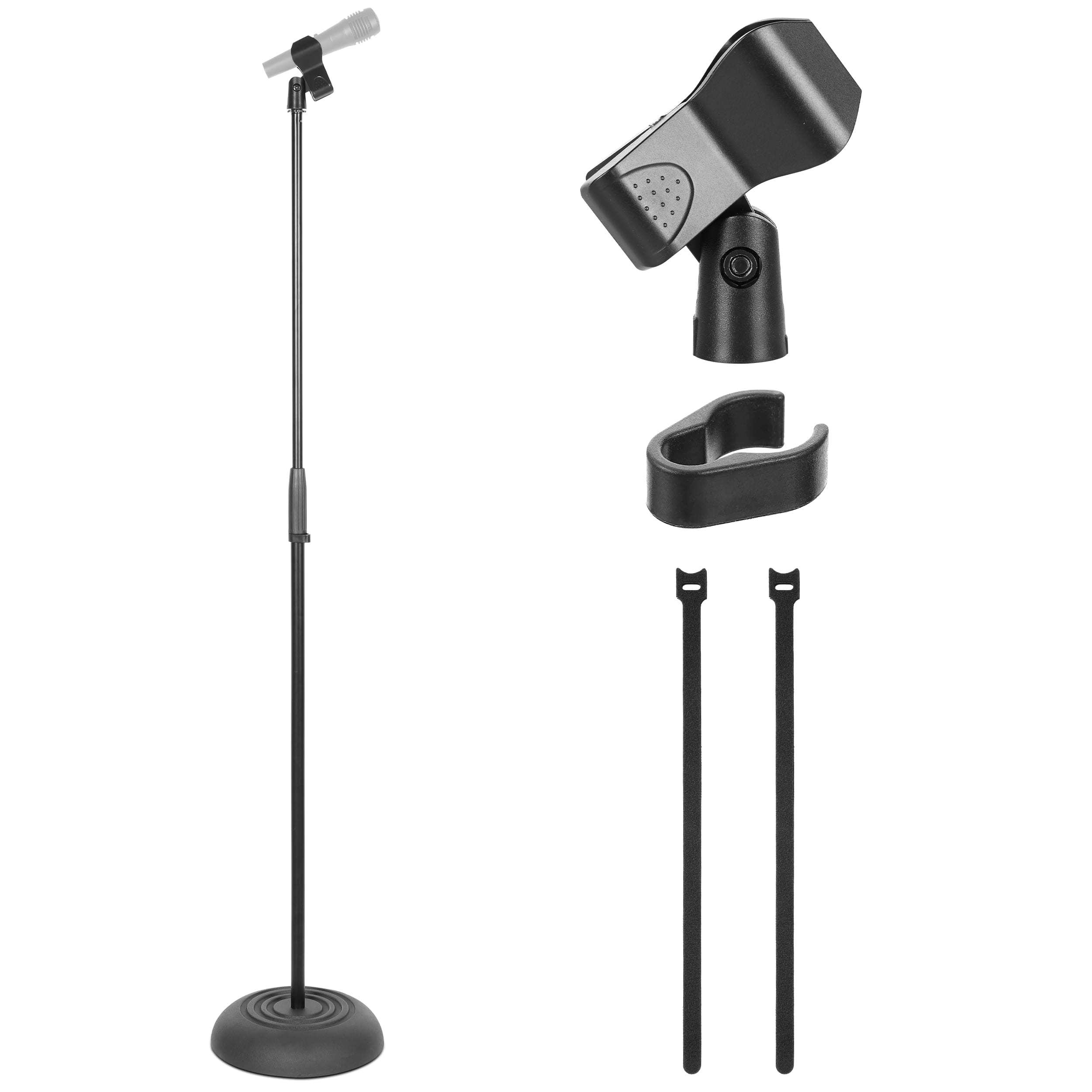 Microphone Stand, Height Adjustable, Universal, Compact, Light, Microphone Clip, Rubber Base
