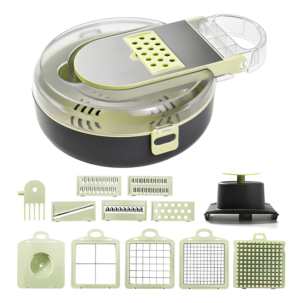 9-in-1 Vegetable Slicer With 9 Interchangeable , Manual Mandoline With Bowl And Colander, Cube Cutter, Potato Slicer, Compact And Durable