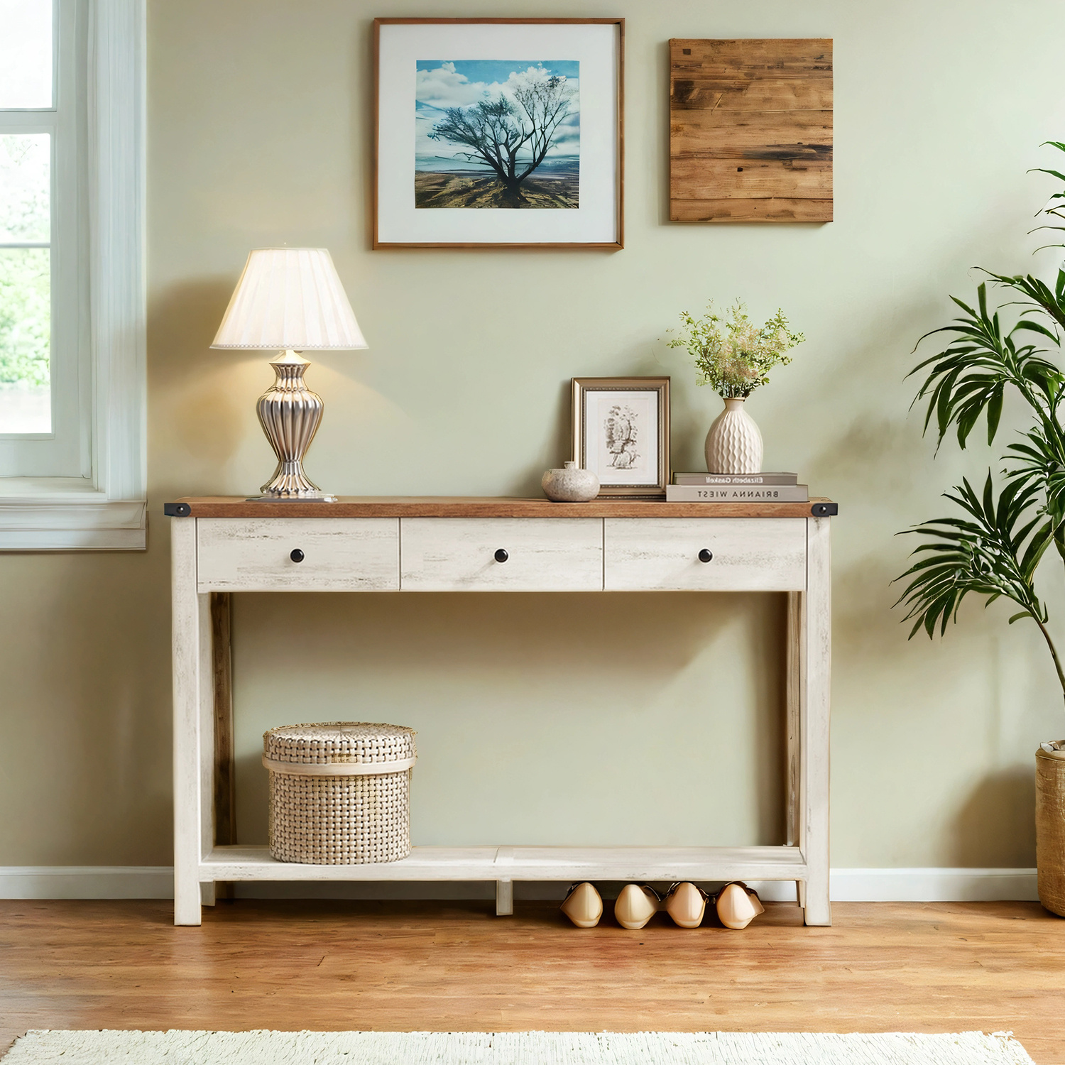 Console Table Narrow, Side Table, Coffee Table With 3 Drawers And Shelf, For Entrance Area, Living Room