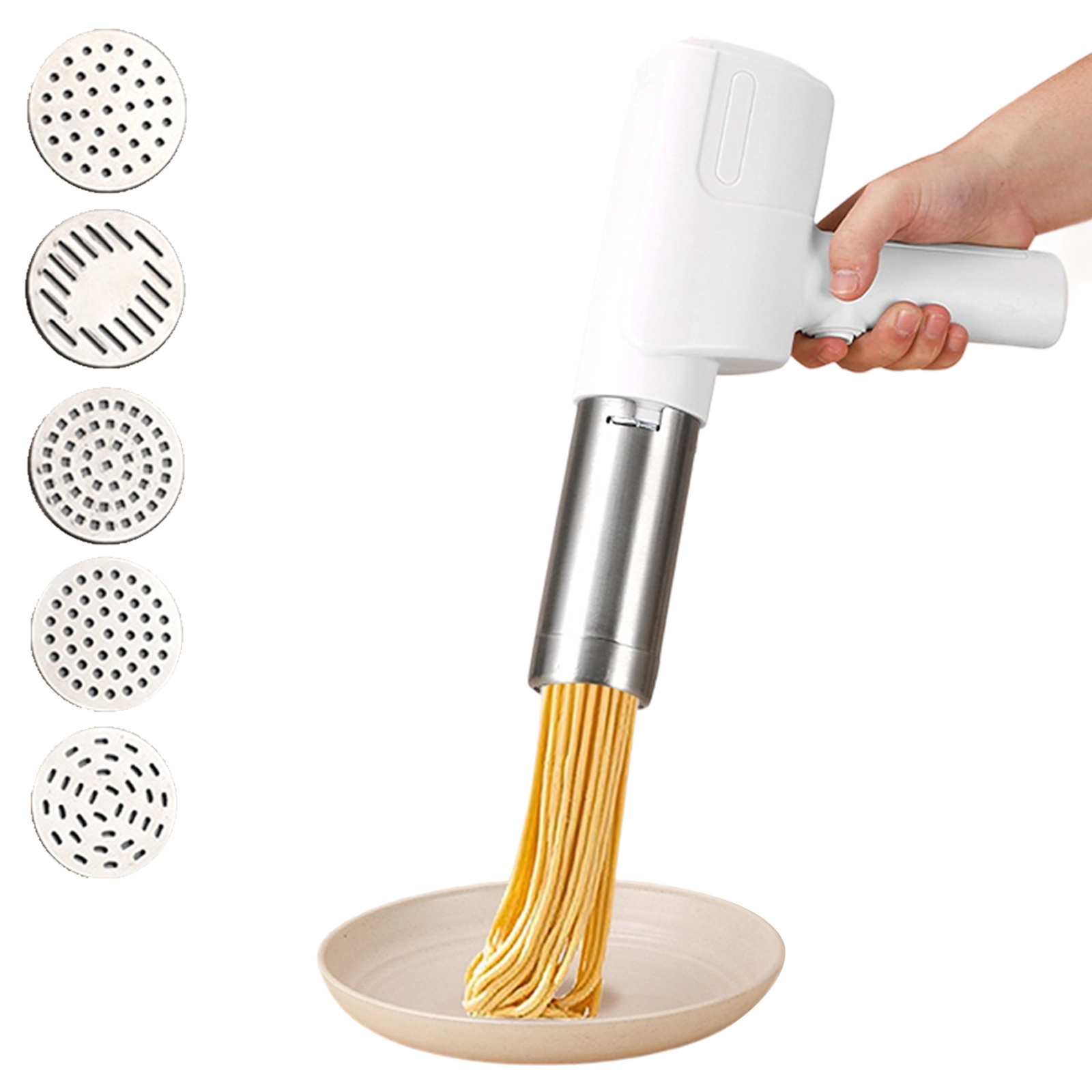 TEMU 1pc Handheld Electric Pasta Maker Portable Pasta Maker Noodle Maker With 5 Pressing Moulds Multipurpose Noodle Maker Pasta Machine