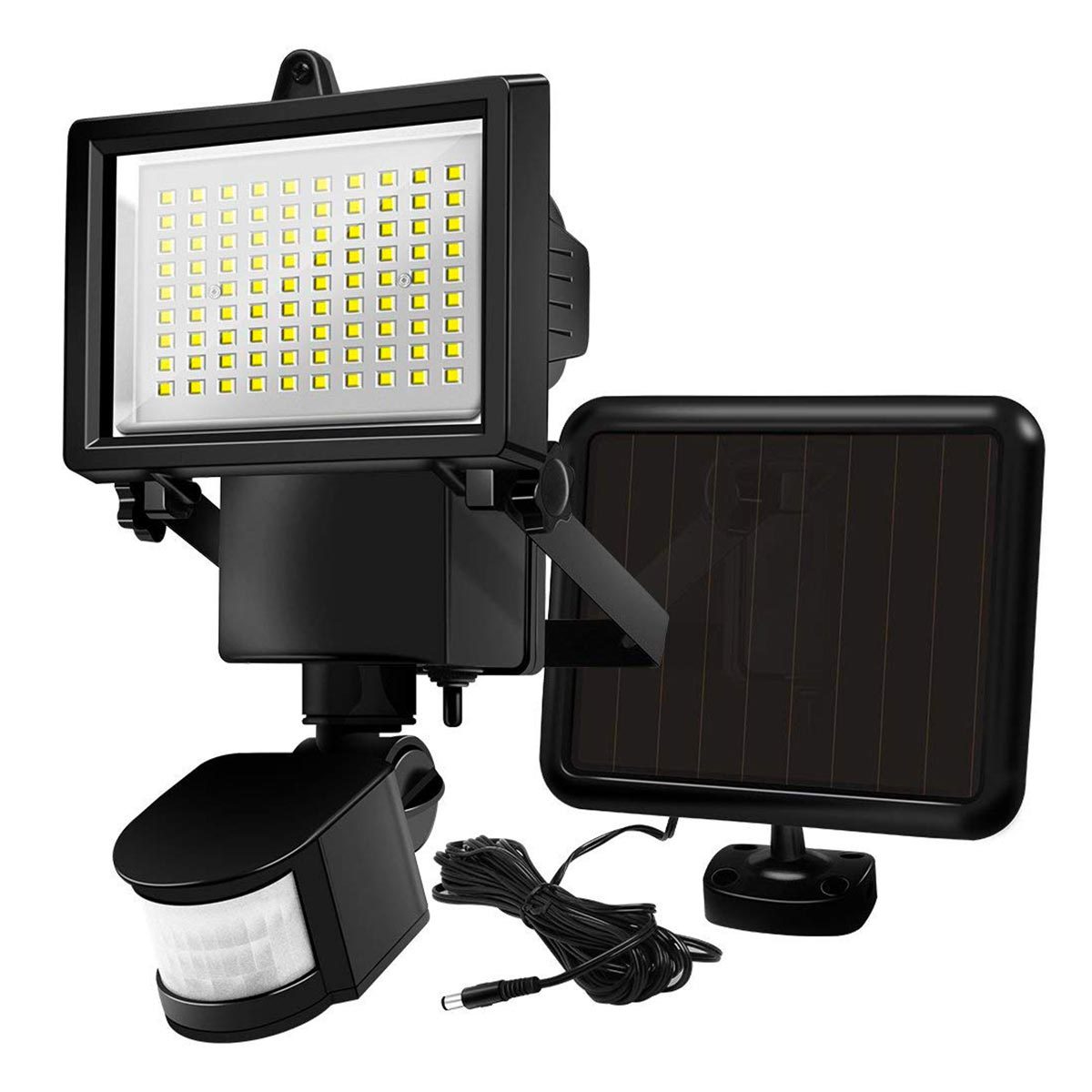 TEMU Projecteur solaire noir – Éclairage puissant avec panneau solaire déporté LED blanc BLACK ou WHITE H22 cm avec détecteur de mouvement orientable