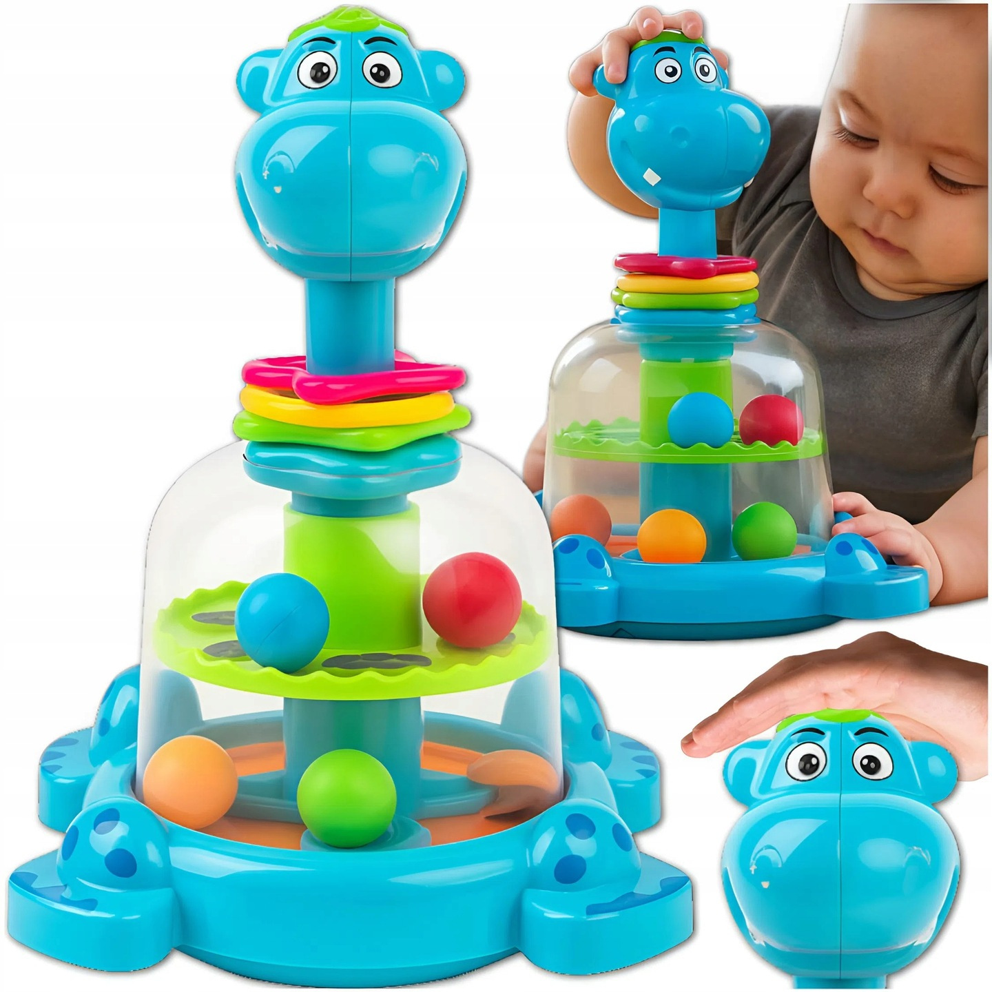 TEMU Interactive Hippo Carousel With Balls Toy For Children Hippo | Rotating Carousel For | Educational Toy For Children 12m+ | High-quality Safe