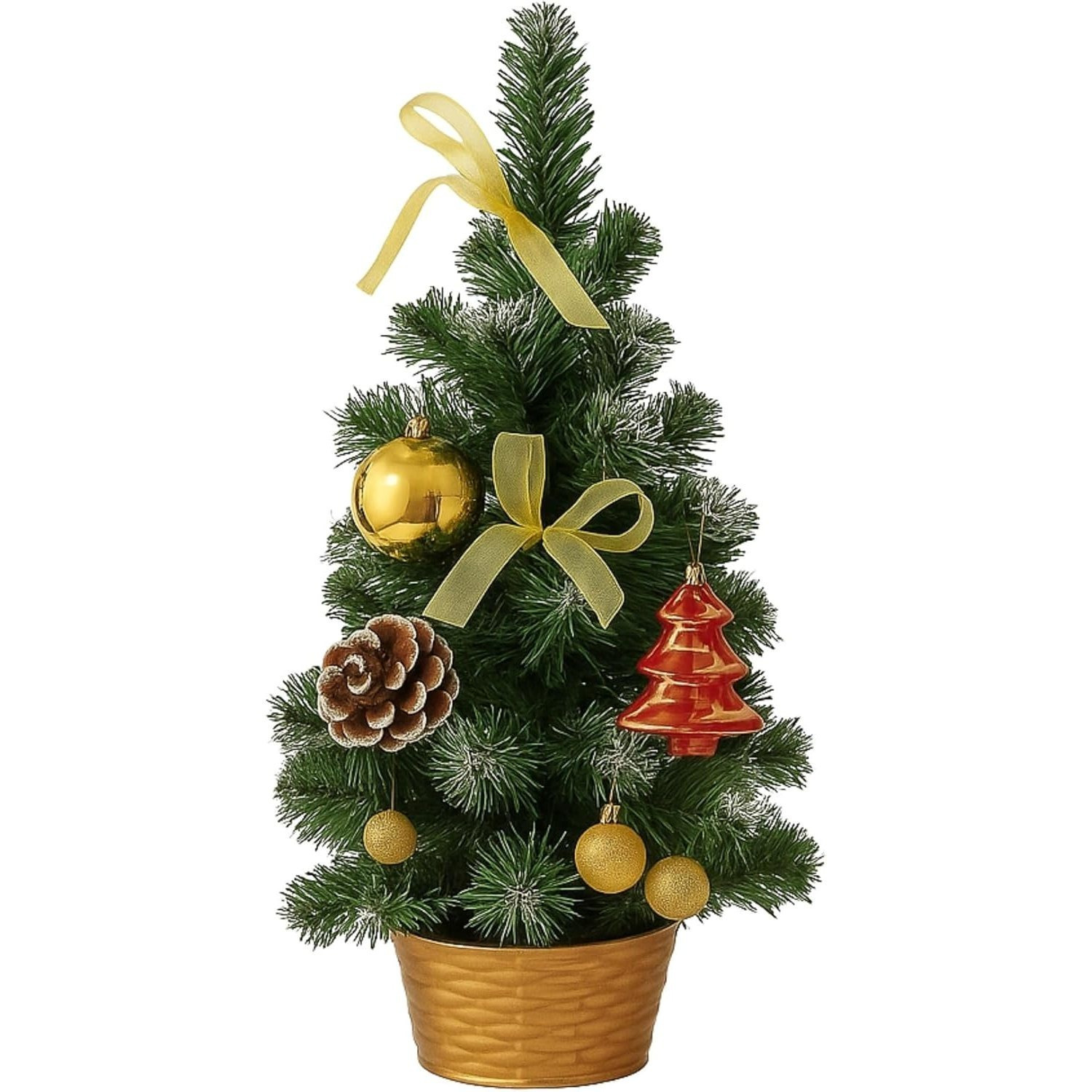 Cecaro Group – 50 Cm Mini Artificial Christmas Tree With Gold Decorations