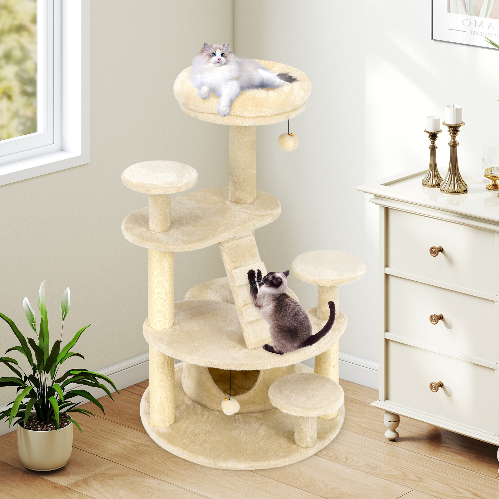 Cat Tree, Multi-level Cat Tower With Condo, Plush Perch, Scratching Posts, Suspended Plush Ball
