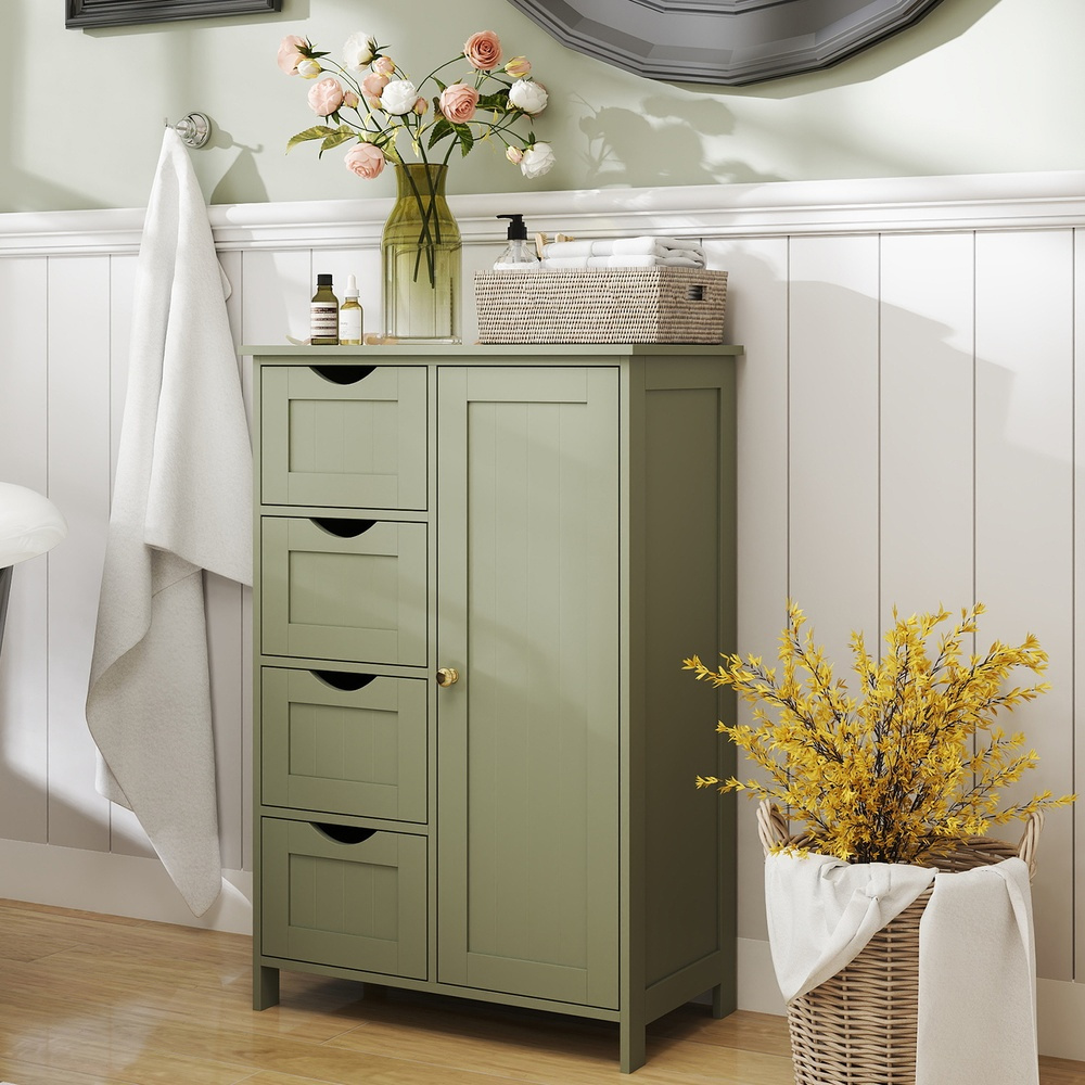 E-shop Badezimmerschrank, schmaler Badschrank, Beistellschrank, Kommode, mit 4 Schubladen, verstellbare Ablage, 30 x 55 x 82 cm