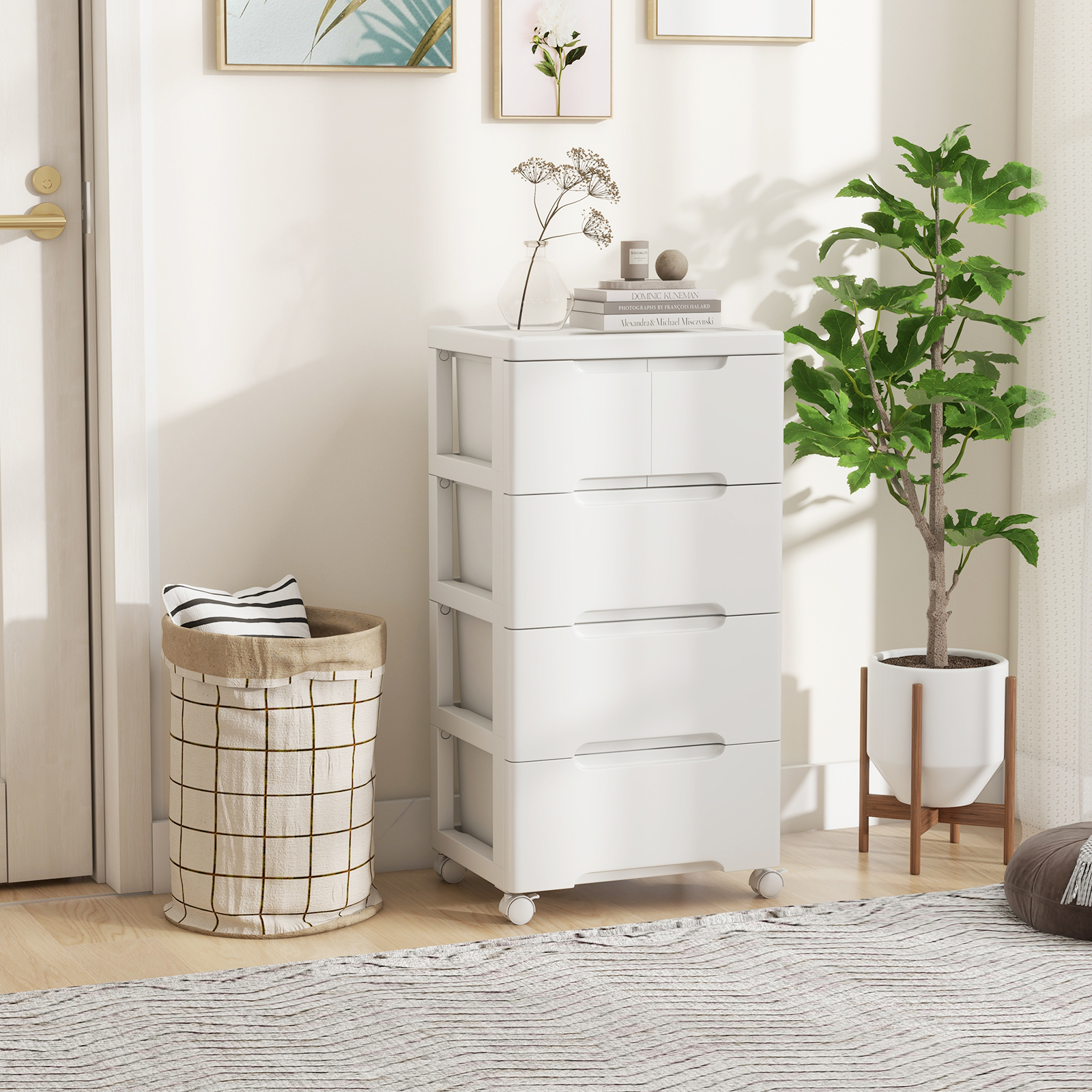 5 Drawer Plastic Rolling Storage Cart, Mobile Storage Dresser Cabinet With 4 Universal Wheels