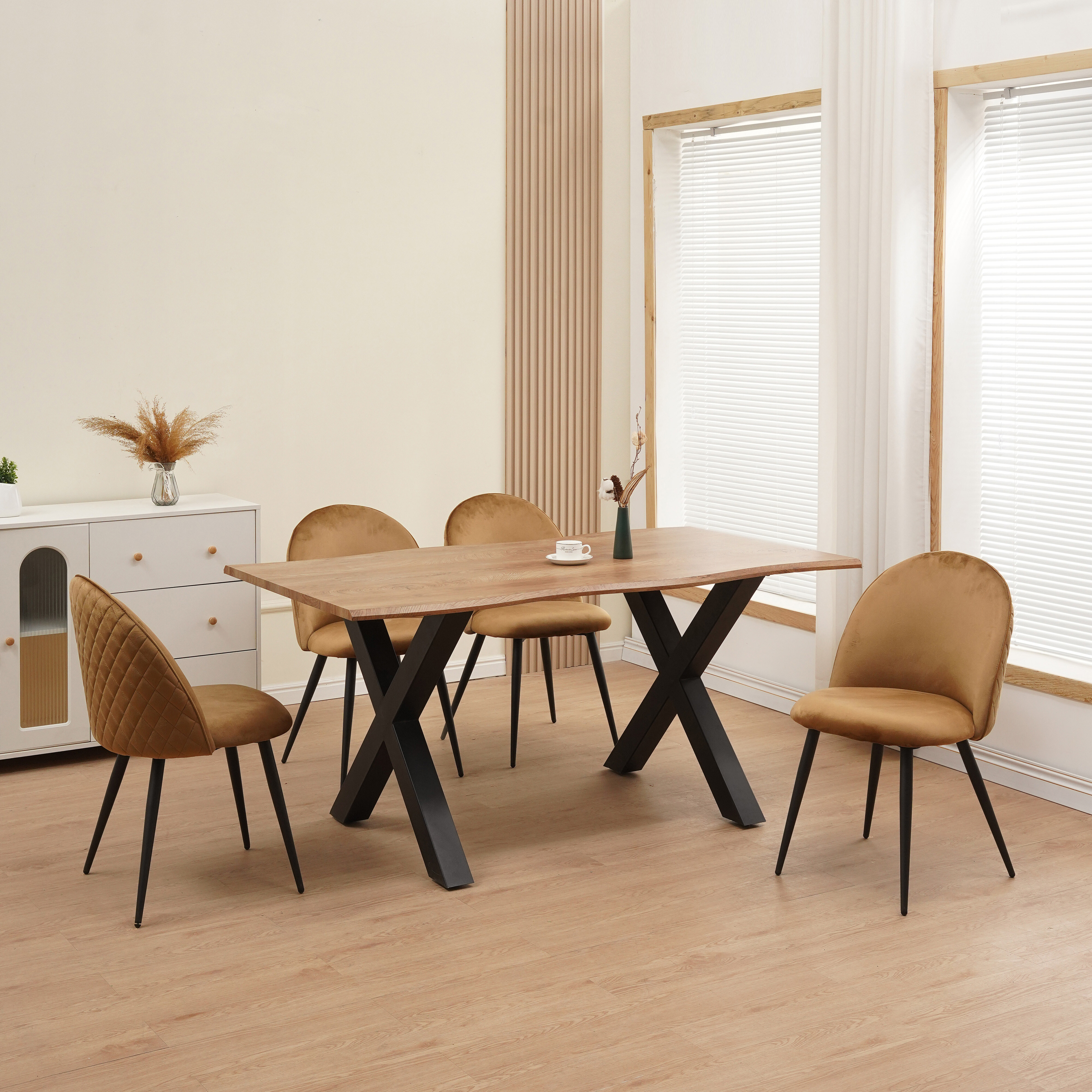 Capo Dining Chairs Set Of 4, Beige | Velvet Cover | Stylish Vintage Design | Sgs Tested | Padded Chair | Modern Kitchen Chair | Dining Or Dining Table Chair