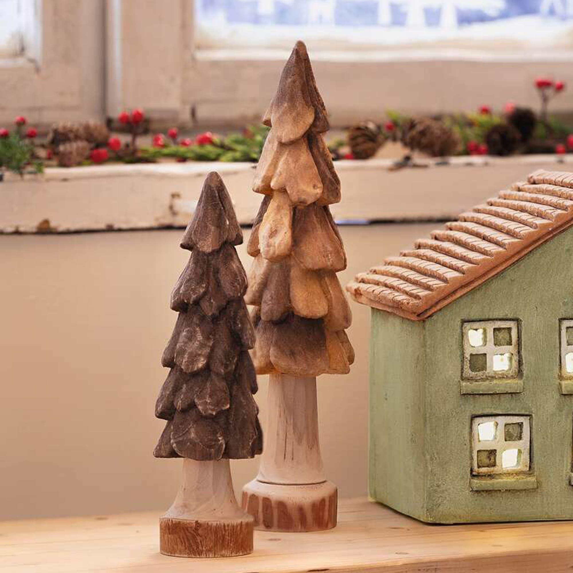 Image of 2x Decorative Figures "natural" 24 + 31 Cm Tall, Christmas Tree Decor, Winter Decor, Wooden Decor