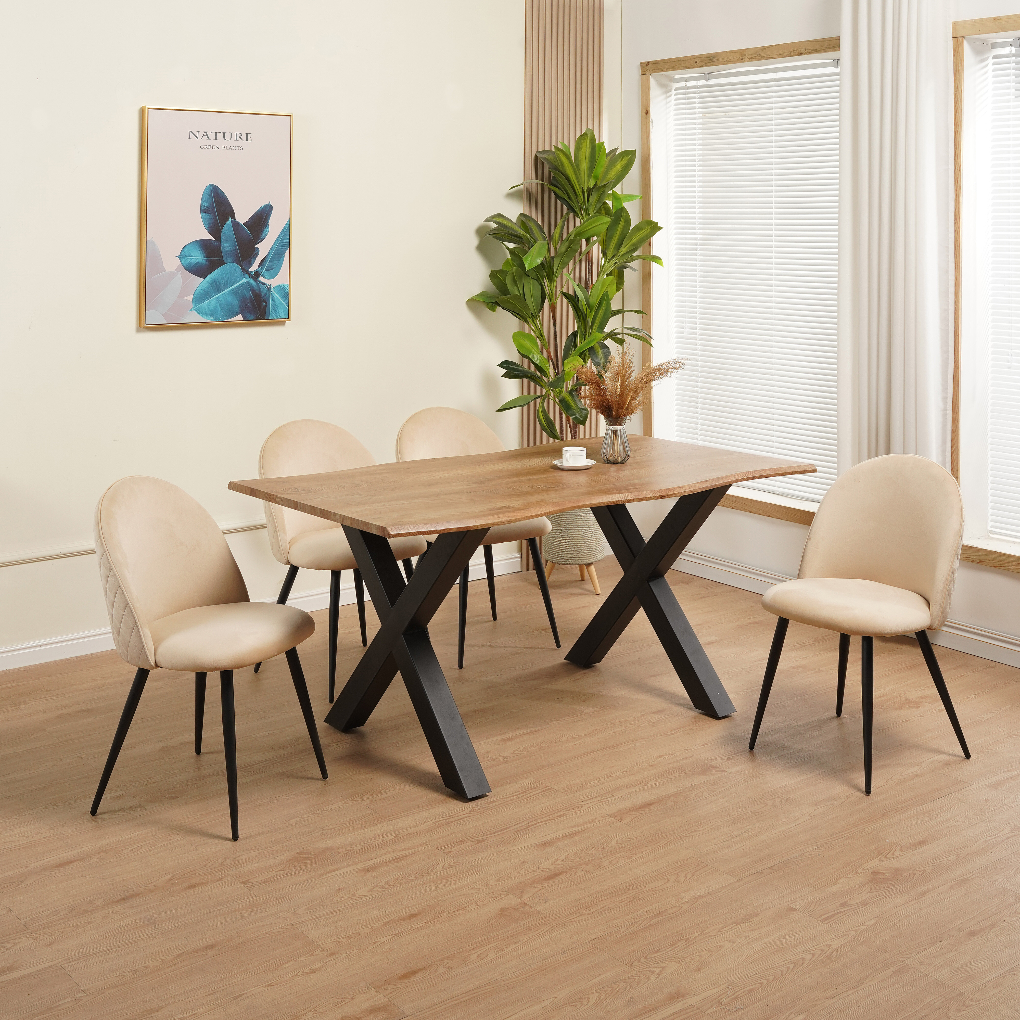 Image of Capo Dining Chairs Set Of 4, Beige | Velvet Cover | Stylish Vintage Design | Sgs Tested | Padded Chair | Modern Kitchen Chair | Dining Or Dining Table Chair