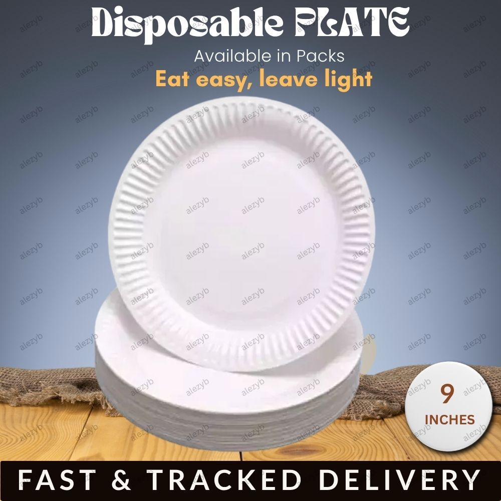 TEMU Pack Of 100 (9" Inches - 23cm) White Disposable Paper Plates, White Paper Plates Perfect For Catering & Everyday Use, Ideal For Bbq's, Parties