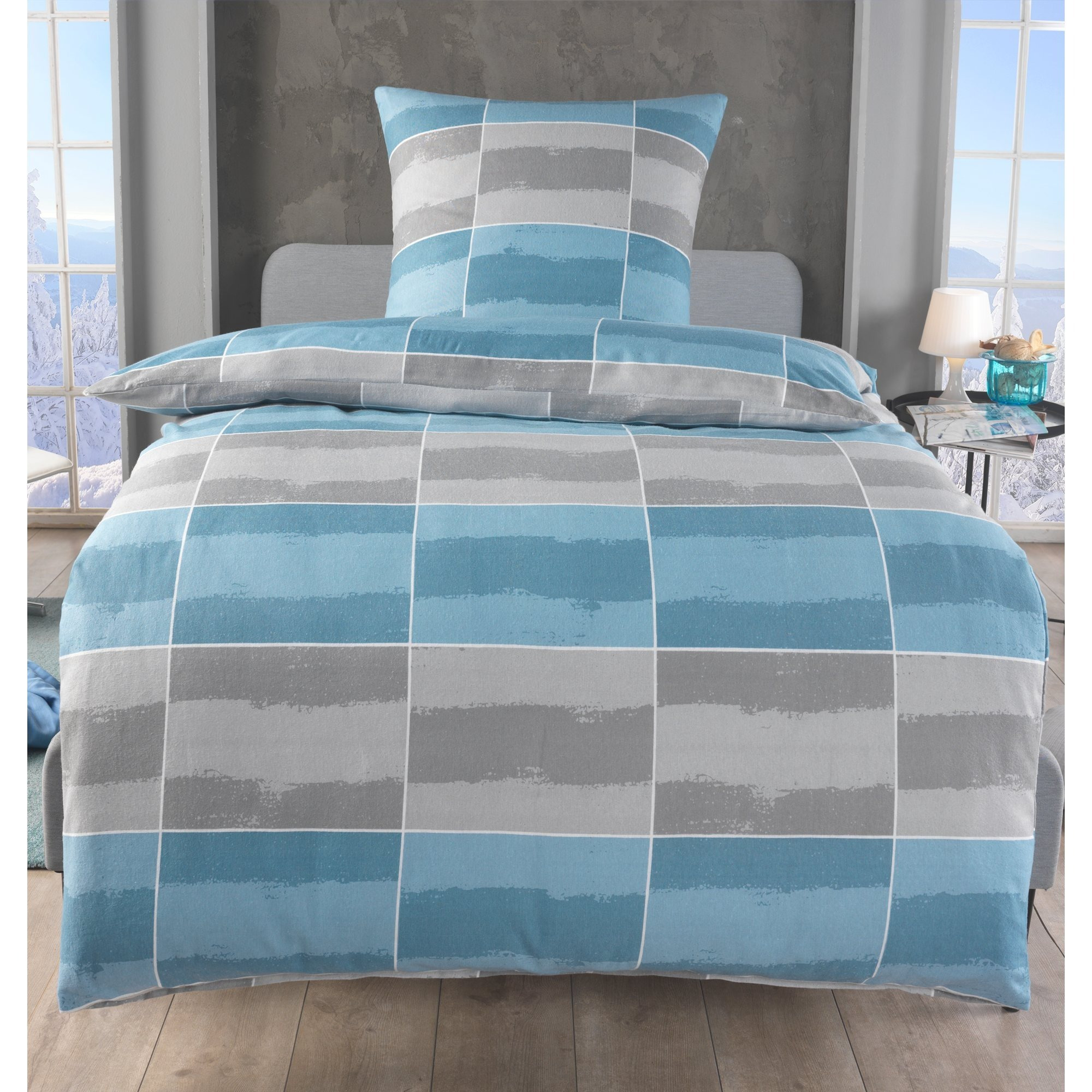 E-shop 2tlg Fein-Biber Bettwäsche 135x200 Kissenbezug 80x80 Biber, extra flauschige weich Baumwolle Bettbezug, flauschig winter Bettdecke, kuschelige