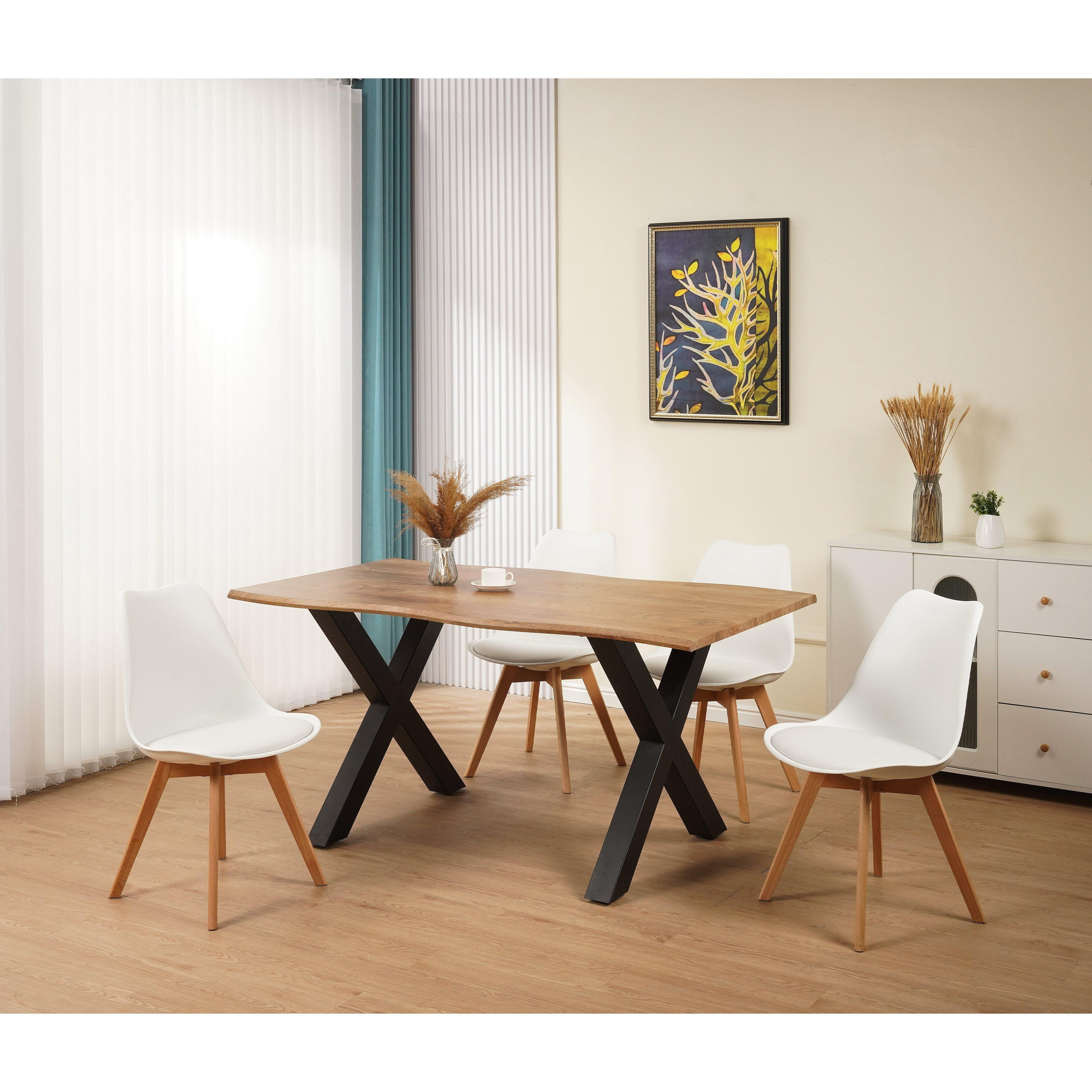 E-shop ALBATROS Esszimmerstühle 4er Set , Weiss & Grau - Beine aus Buche Massiv-Holz, Skandinavisches Retro-Design, bequemer Schalenstuhl - Eleganter