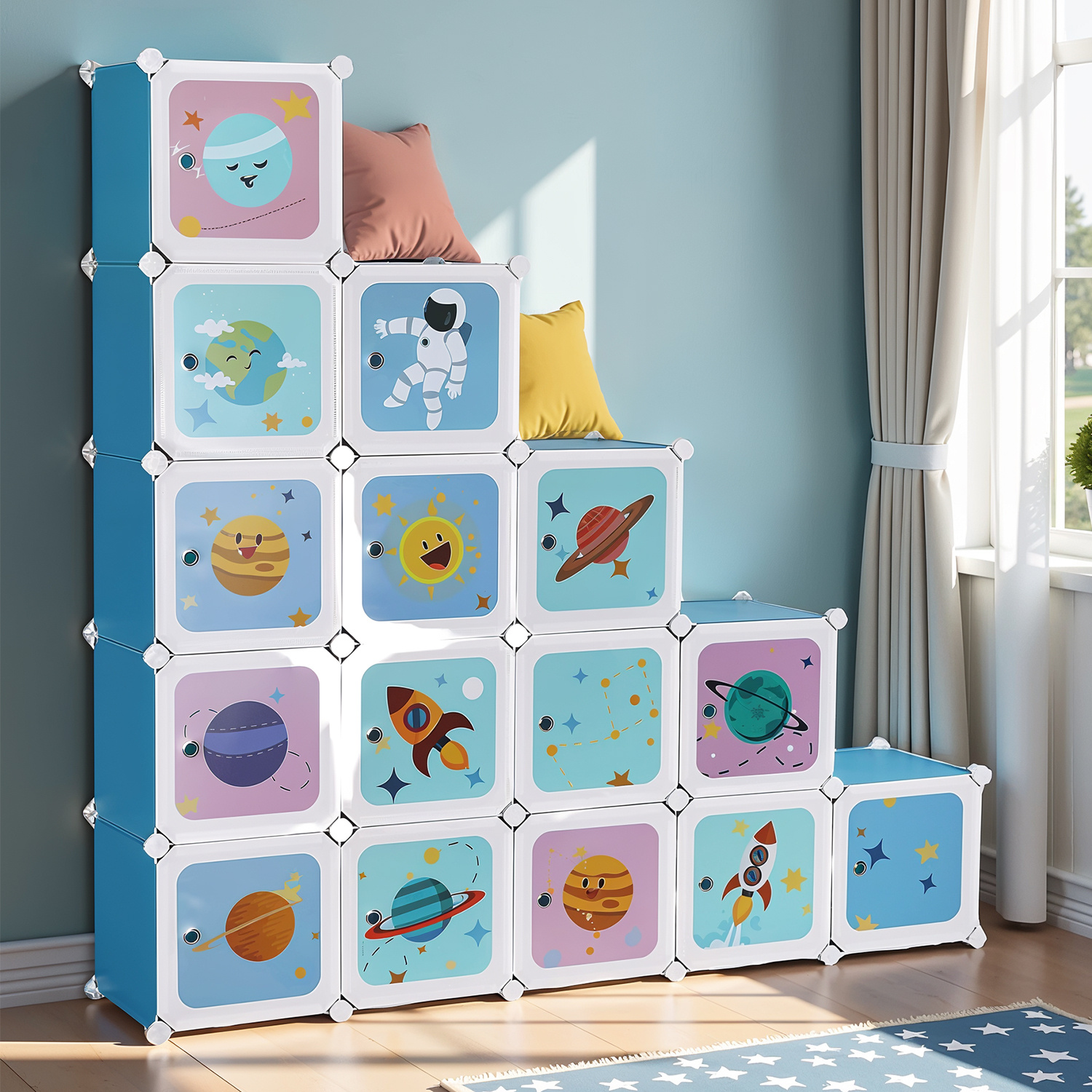 Image of Storage Cabinet, Cabinet With Doors, Shelving System With 15 Cubes, Shoe Cabinet, Shoe Rack, Made Of Plastic, Shoes 53 X 31 X 153 Cm