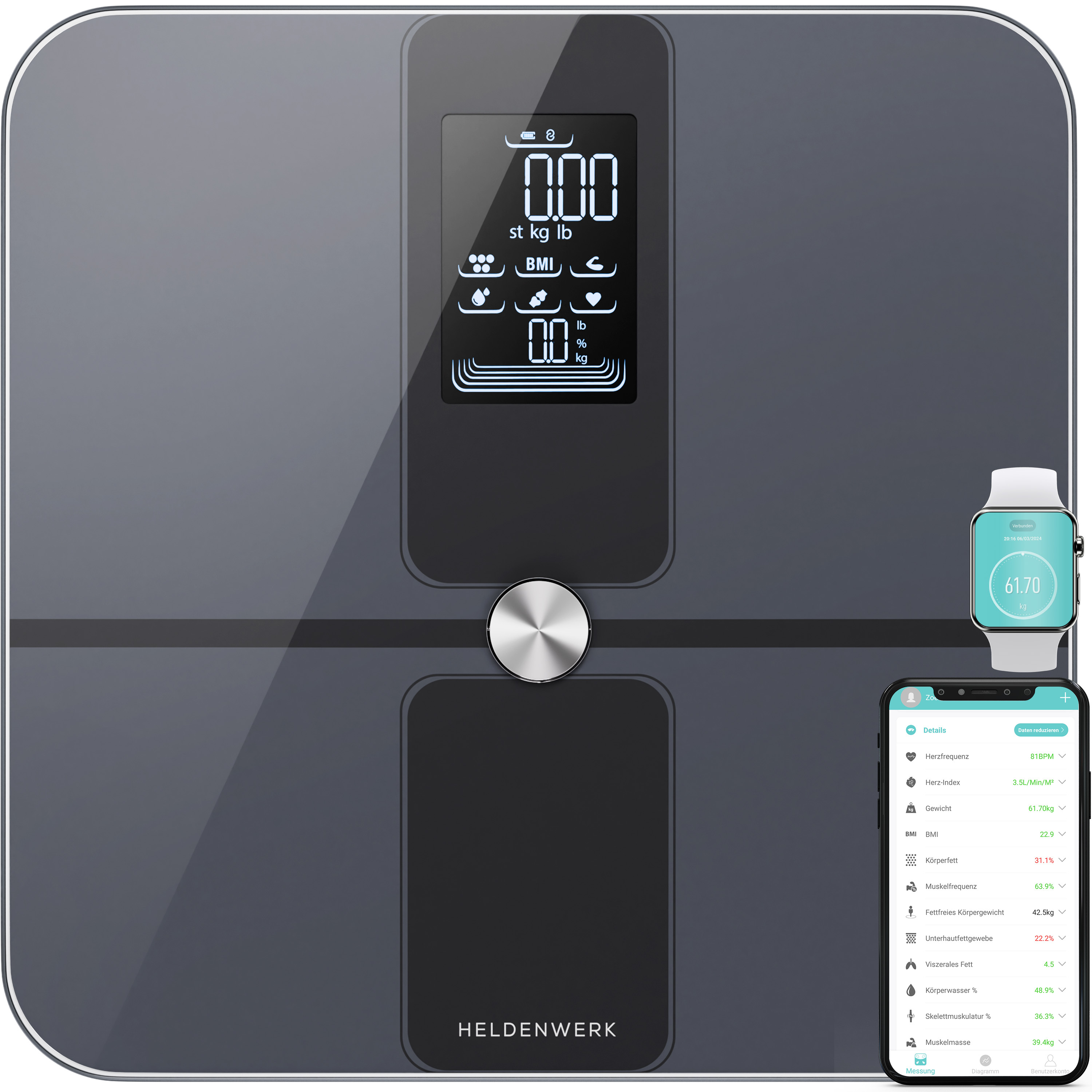 Premium Personal Scale Body Fat Scale, Scale With App & Full-surface Sensor 180 Kg/400 Lbs, Digital Body Scale, Bluetooth Scale For Body Fat, Bmi, Muscle Mass, Protein, Bmr