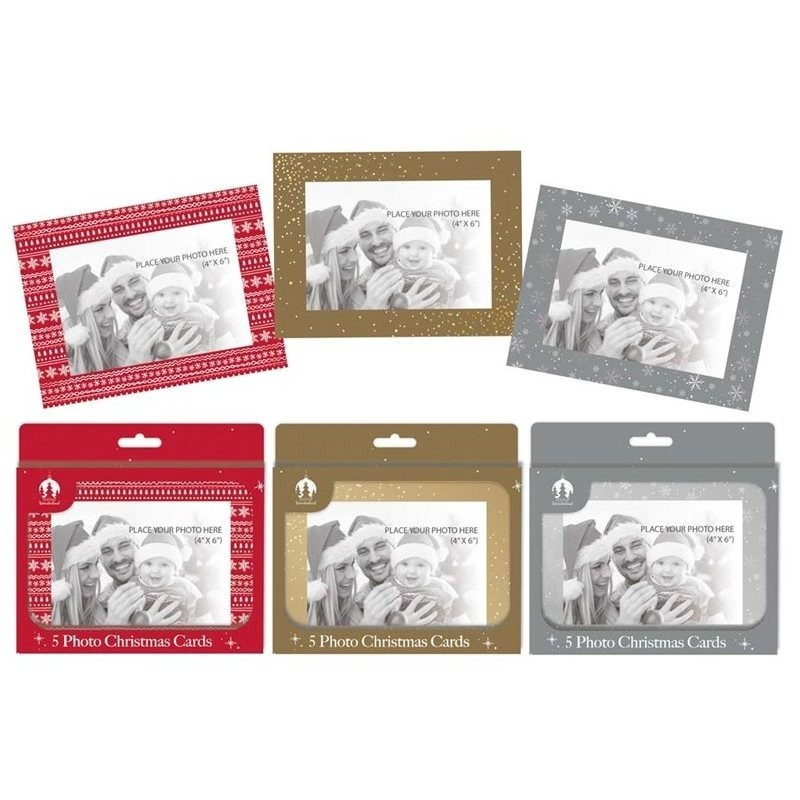 TEMU Bg Tallon Photo Frame Style Christmas Xmas Cards Choose Colour Red Gold Silver - Pack Of 5 Cards